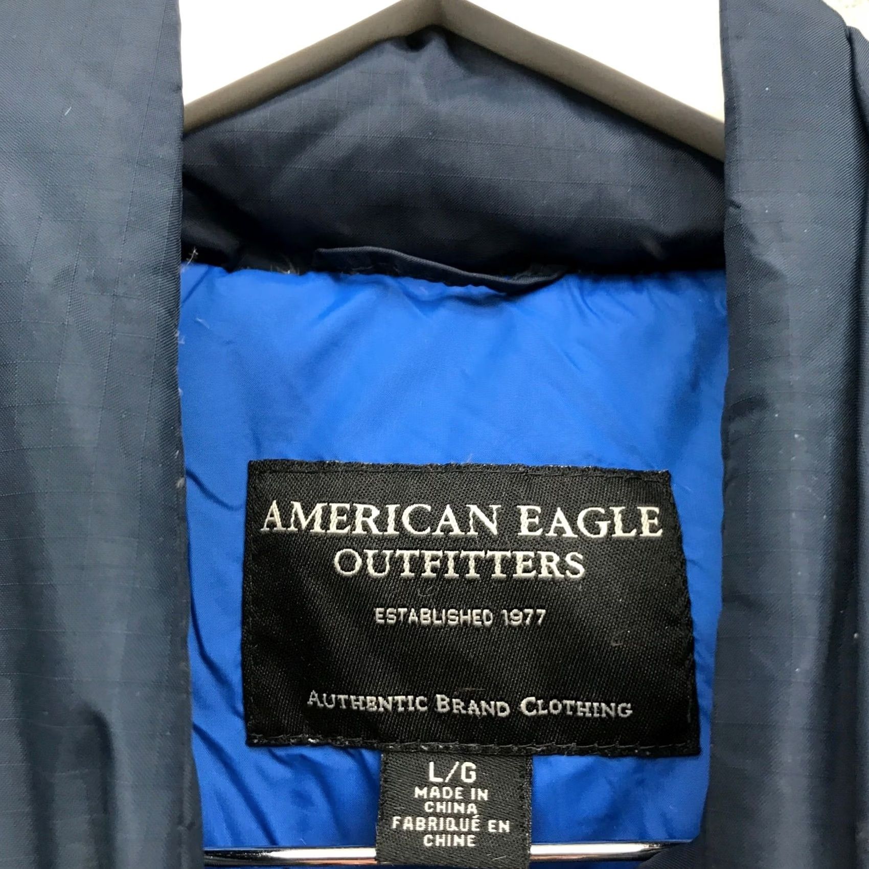 American Eagle Outfitters VINTAGE? No — American Eagle Outfitters Goose Down Quilted Puffer Vest Mens Large Full Zip Blue Navy Jacket/Coat? Size US L / EU 52-54 / 3 - 4 Thumbnail