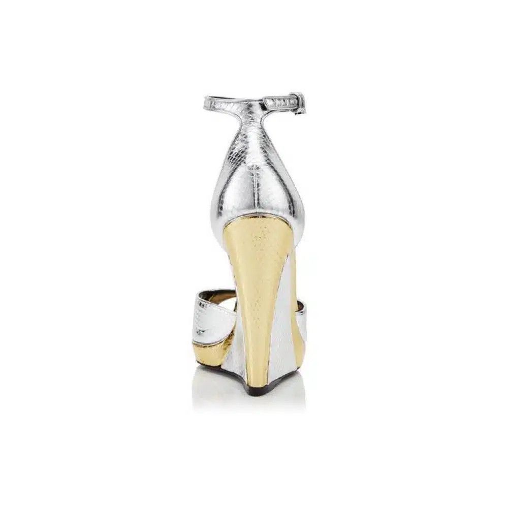 Tom Ford o1loc1c0625 W2552S Wadge Snakeskin Sandals in Silver Size US 7.5 / IT 37.5 - 3 Thumbnail