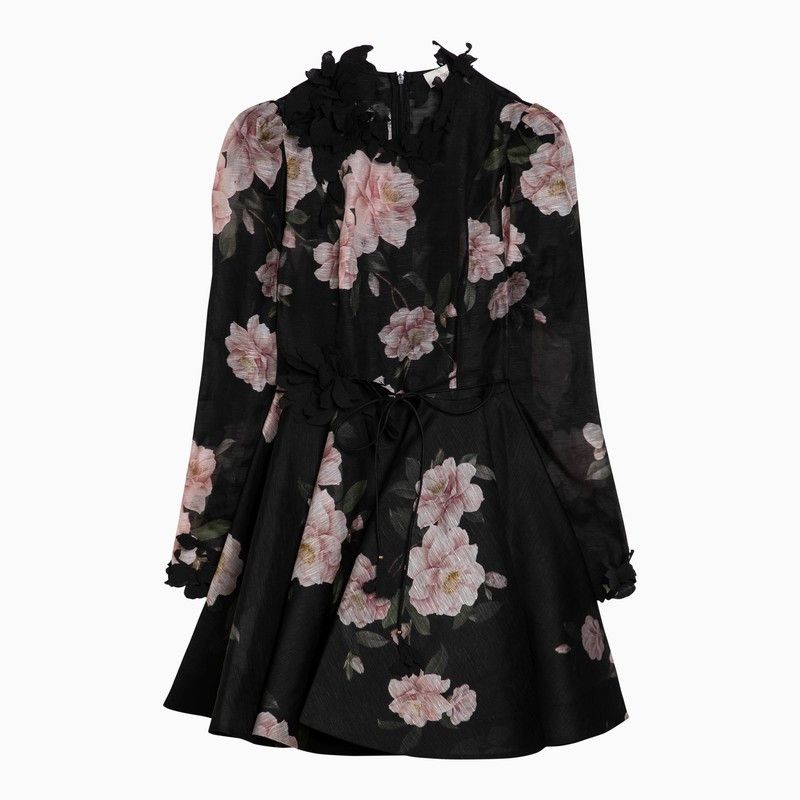 Zimmermann Zimmermann Natura Lift Off Black Mini Dress With Floral ...