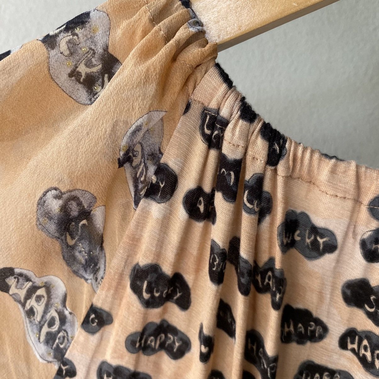 Tsumori Chisato Tsumori Chisato Beige Printed Dress Puff Sleeves Tie Neck Size XS / US 0-2 / IT 36-38 - 21 Thumbnail
