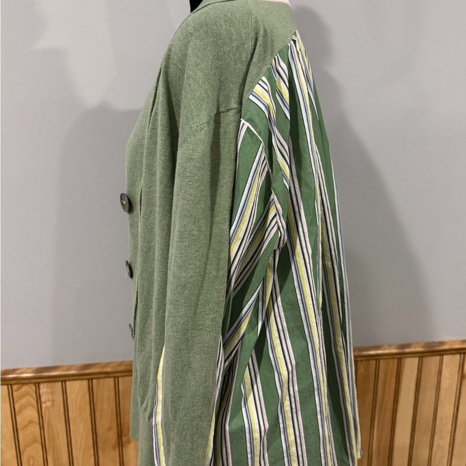Other Zaket & Plover Stripe Trim Mixed Media Cardigan Size Large Size L / US 10 / IT 46 - 2 Thumbnail