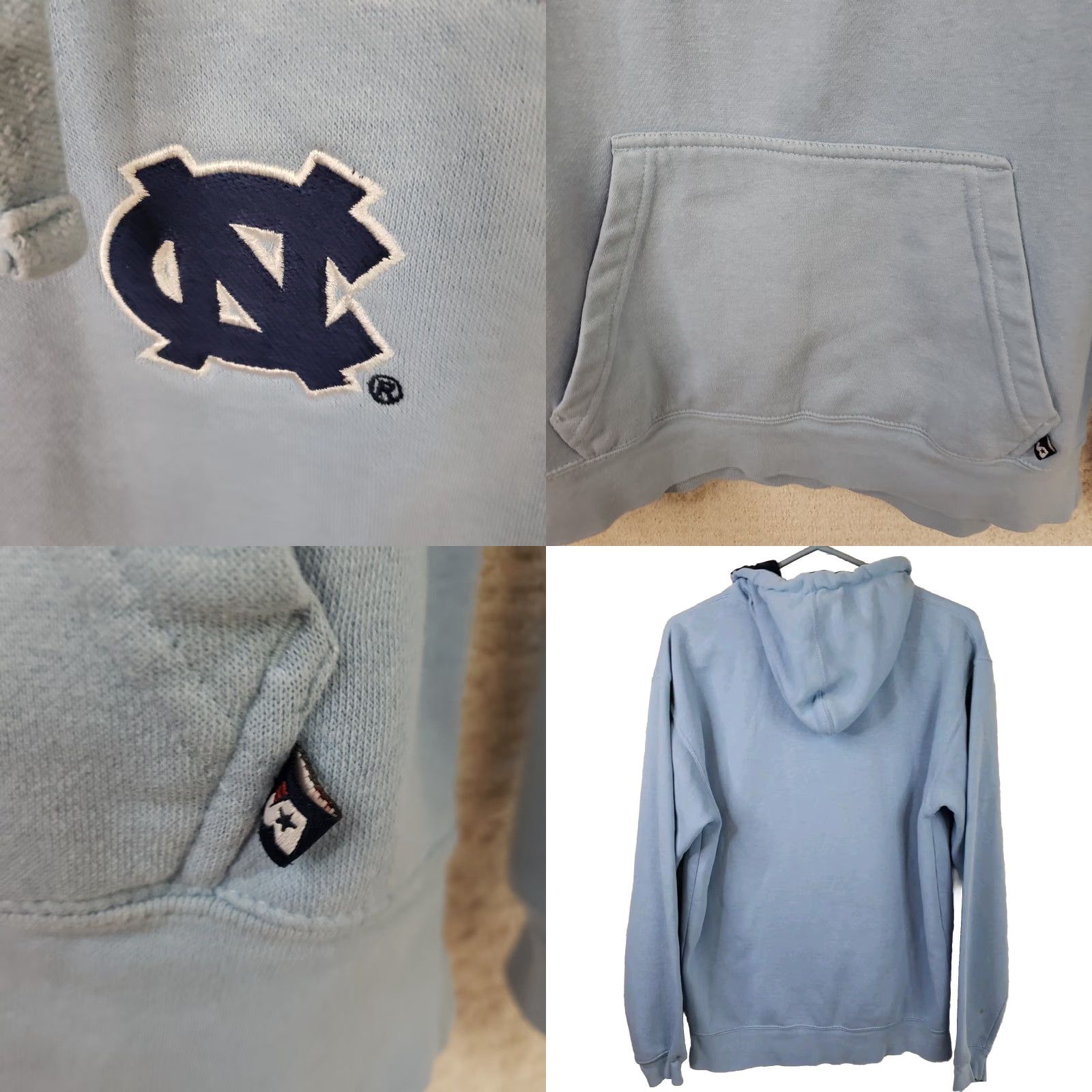 Vintage J. America Men's M Pullover Hoodie Blue Long Sleeve Cotton NC Tar Heels Embroidered Logo College Sports Basketball Size US M / EU 48-50 / 2 - 8 Thumbnail