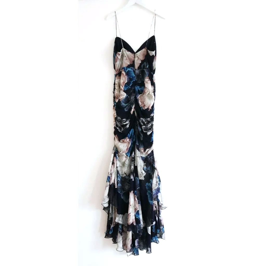 NICHOLAS Nicholas Navy Floral Layered Drawstring Dress Size S / US 4 / IT 40 - 5 Thumbnail