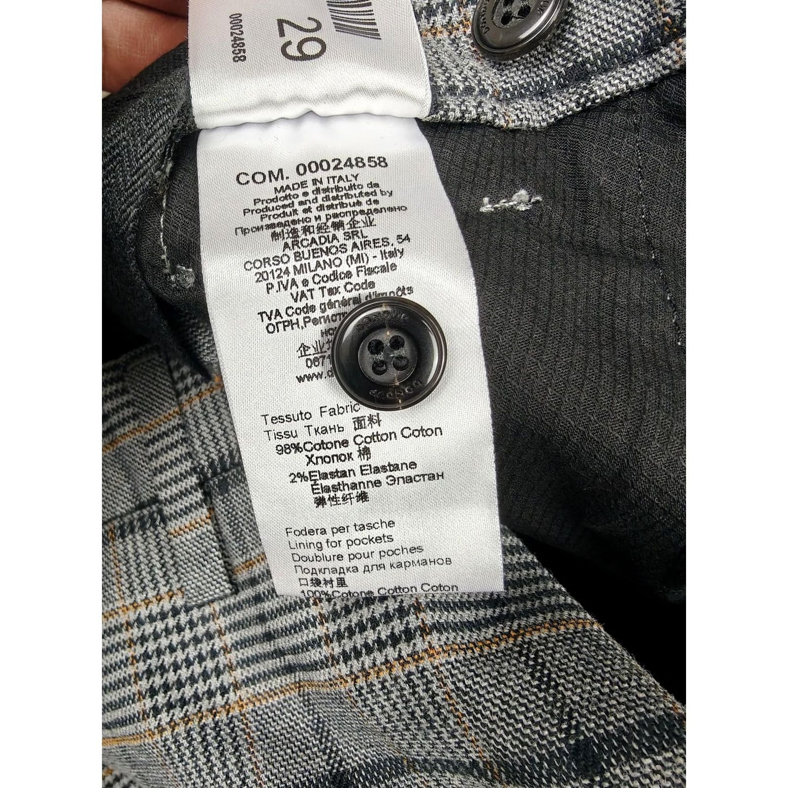 Dondup Dondup Pants Mens 29x30 Gray Gaubert Plaid Tweed Stretch Cotton Made Italy New Size US 29 - 7 Thumbnail