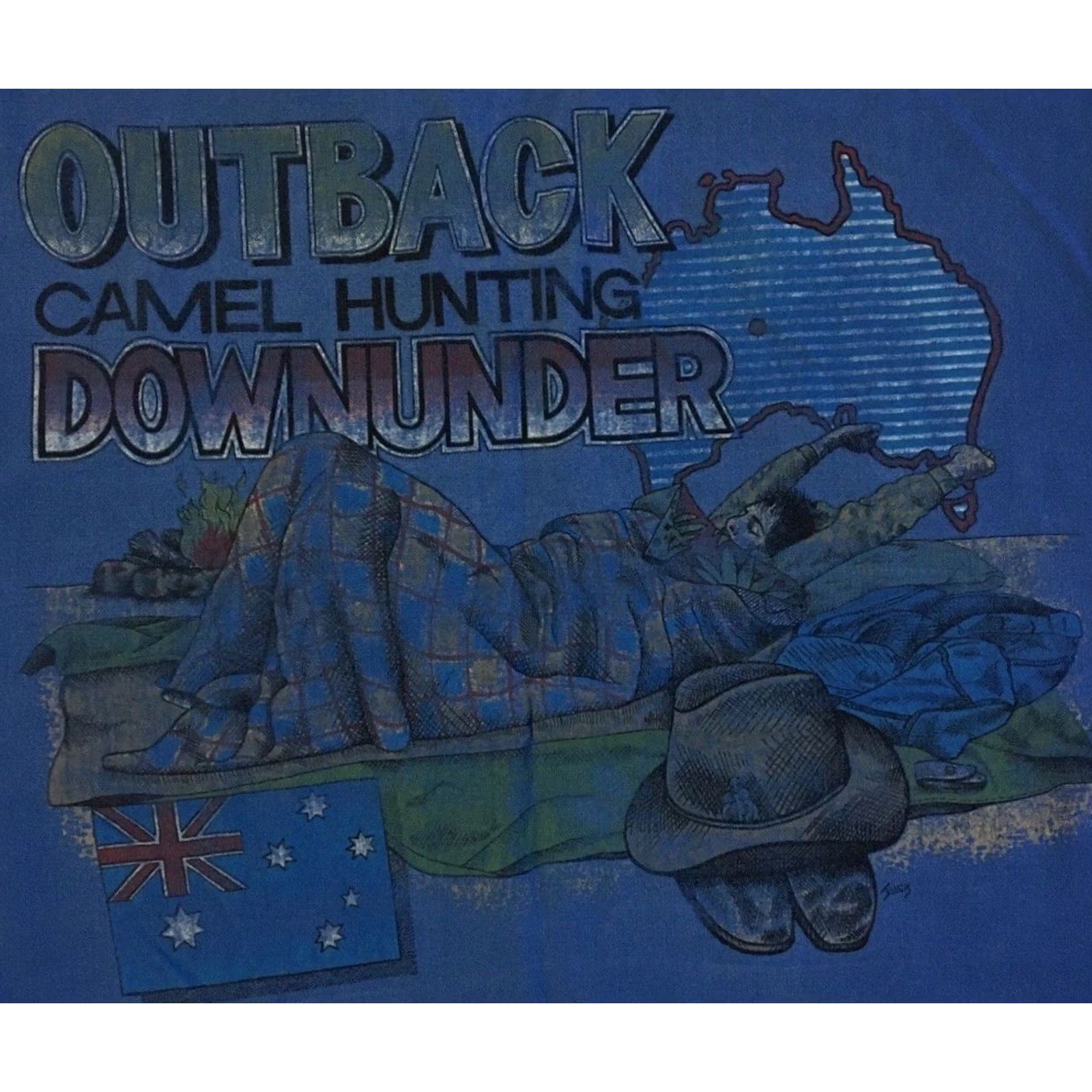 Camel VINTAGE Safari Shirt Mens S Blue Camel Hunting Faded Sleeveless Boxy Graphic Tee 70s 90s Grunge Ocean Pacific Beach Surf USA California Dogtown Hippie Size US S / EU 44-46 / 1 - 3 Thumbnail
