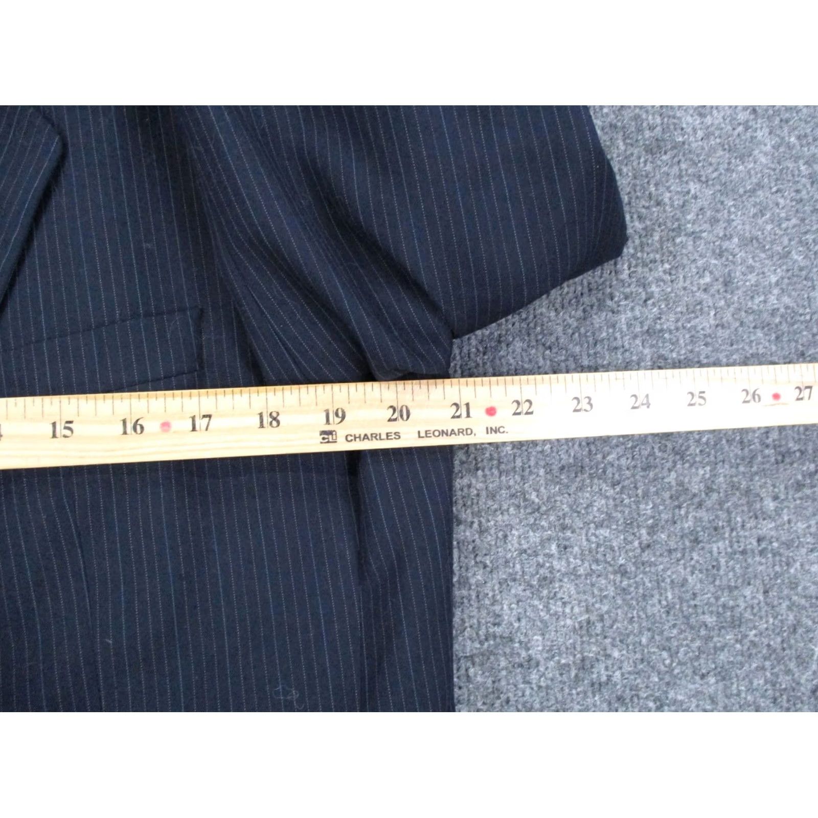 Yves Saint Laurent VINTAGE Yves Saint Laurent Blazer Jacket Mens 42 Navy Striped Tuxedo Style Four-Button Two-Button Inner Pockets Blue Cotton Casual Business Jacket Size 42R - 5 Thumbnail