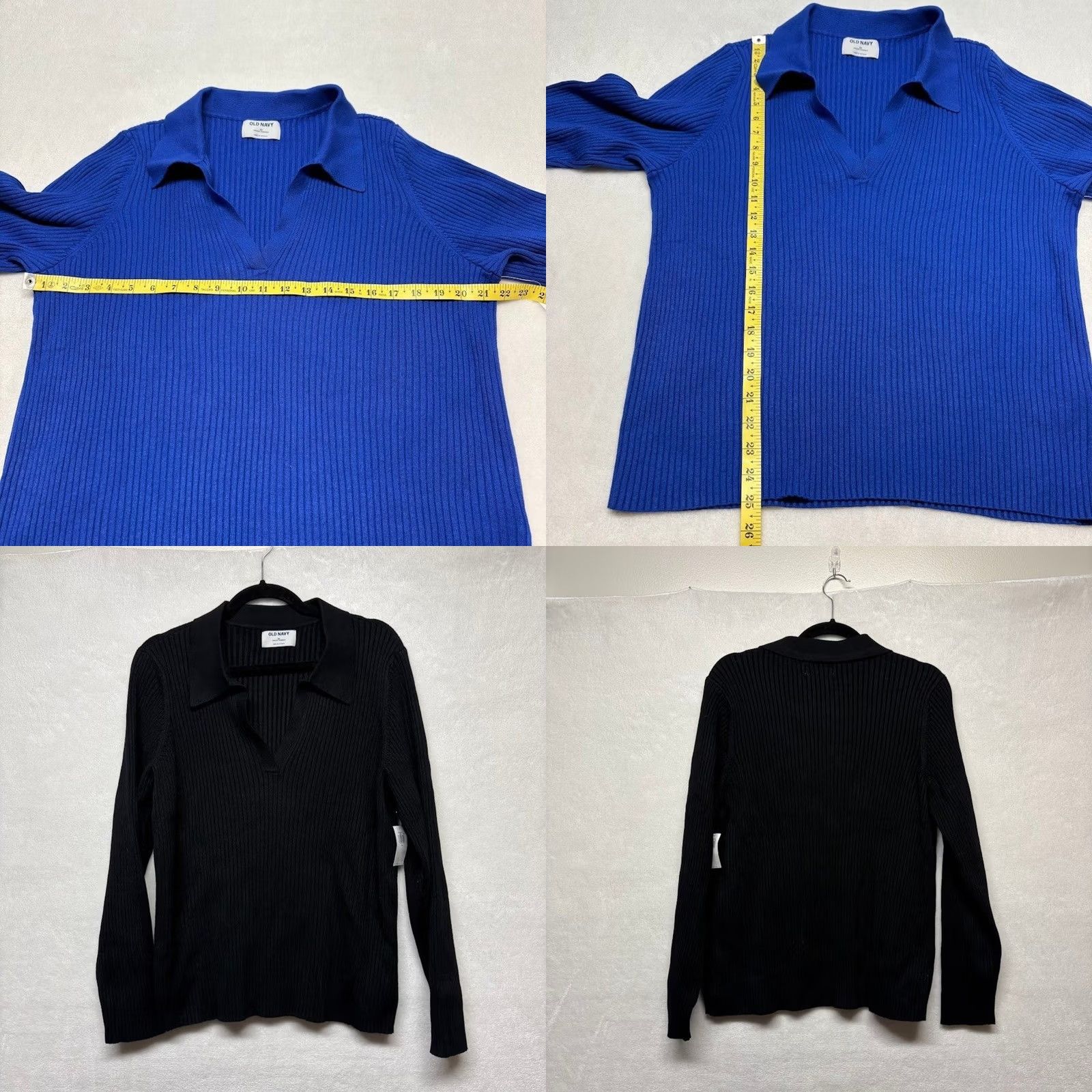 Old Navy VINTAGE Old Navy Ribbed Collared V Neck Long Sleeve Sweater Blue Black Plus Size 3X Size XXL / US 16-18 / IT 52-54 - 8 Thumbnail
