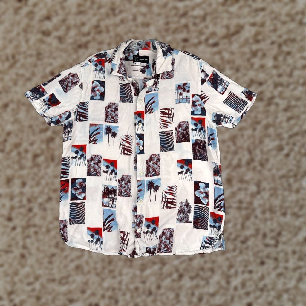 Vintage Original Use Shirt Men Adult Medium White Floral Palm Hawaiian Rayon Button-Up Size US M / EU 48-50 / 2 - 1 Thumbnail