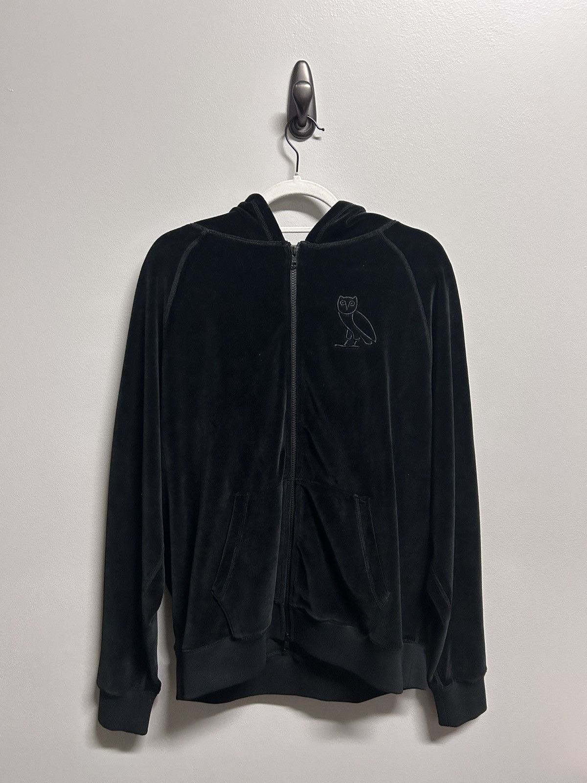 image of Octobers Very Own Ovo ‘October Very Own’ Velvet Hoodie in Black, Men's (Size Large)