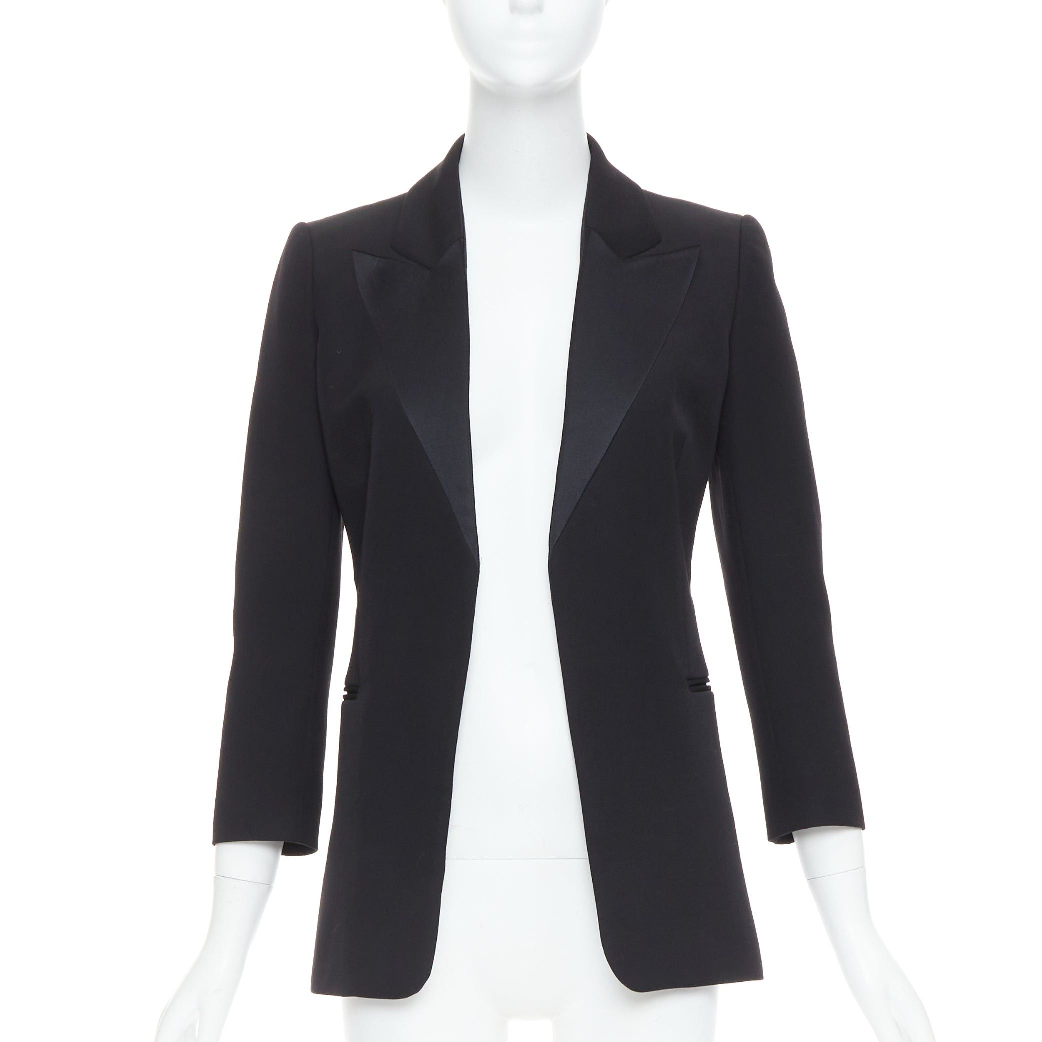 Lanvin LANVIN Alber Elbaz black wool silk Trompe Loeil pressed peak lapel blazer FR36 S Size S / US 4 / IT 40 - 1 Thumbnail
