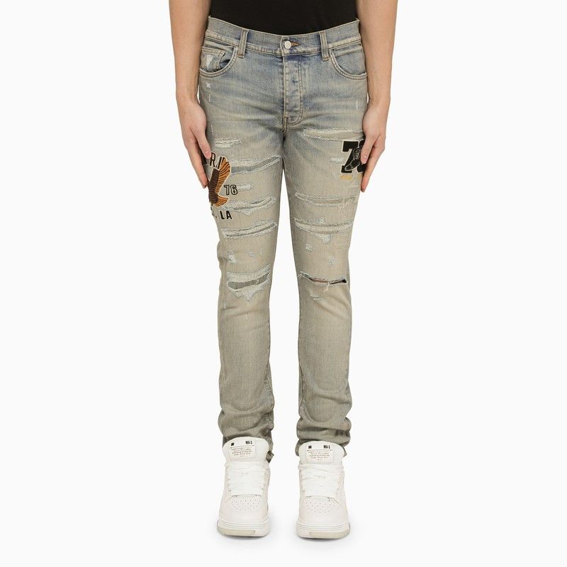 image of Amiri Jeans Varsity Eagle Logo Indigo Antico in Light Blue, Men's (Size 30)