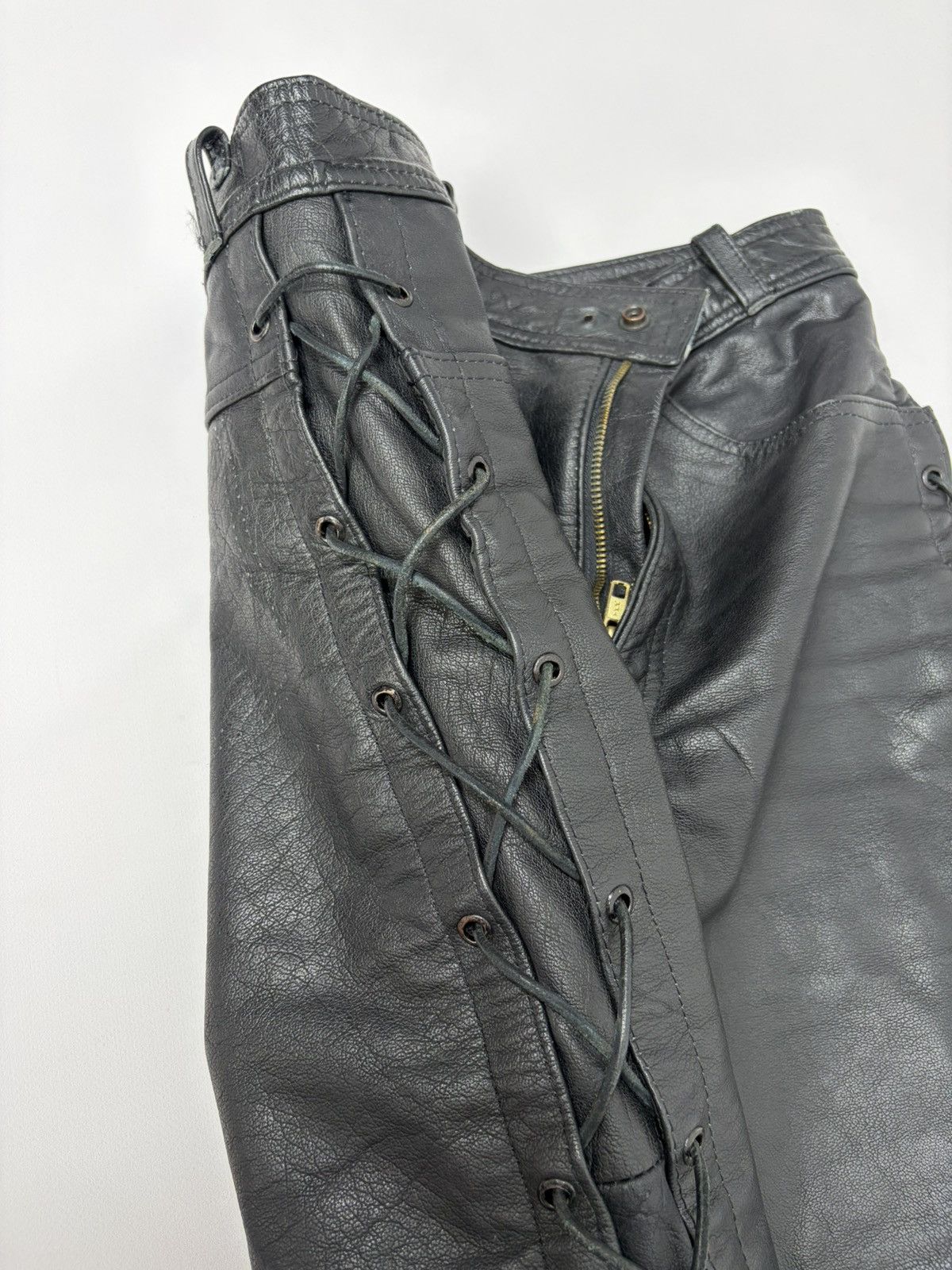 Hedi Slimane 🔥 Vintage Leather Pants 00s Italian Rock Noir Archive Grunge Size US 29 - 19 Thumbnail
