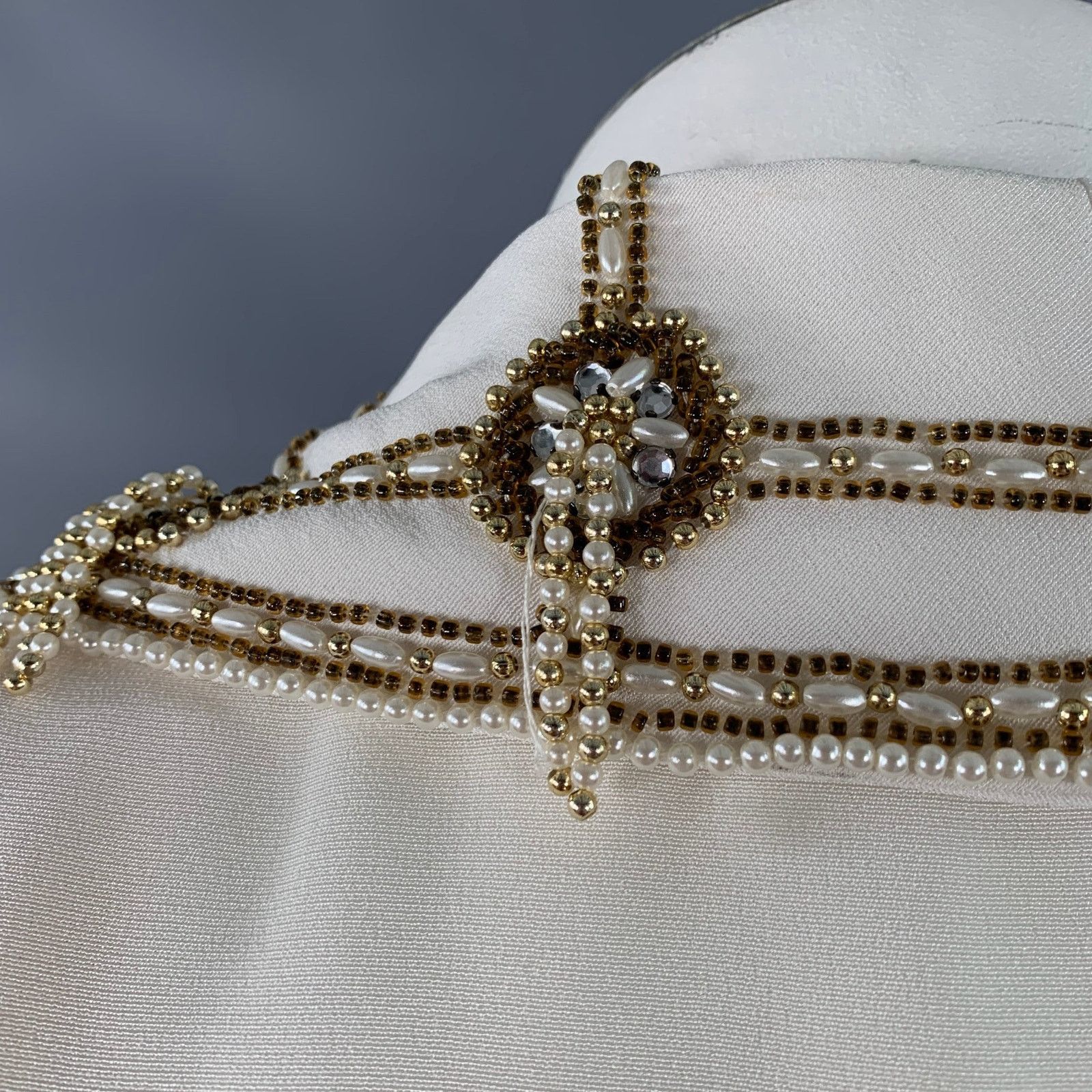Other 12 Cream Polyester Beaded Shawl Collar Jacket Blazer Size XL / US 12-14 / IT 48-50 - 6 Thumbnail