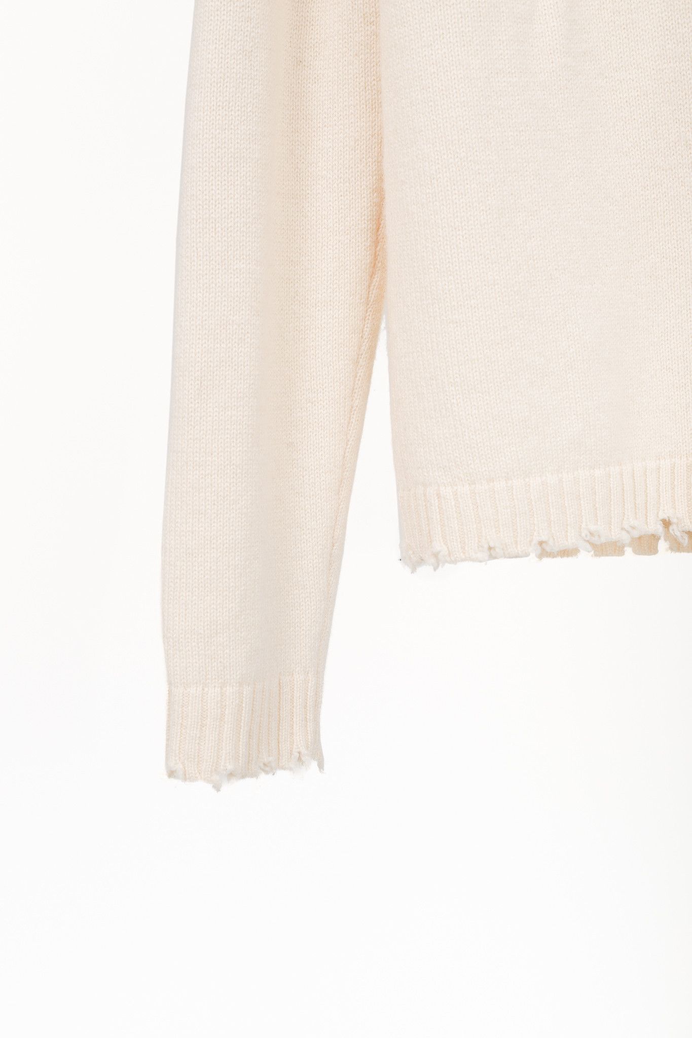 Allude Cream Wool & Cashmere Distressed V-Neck Cardigan