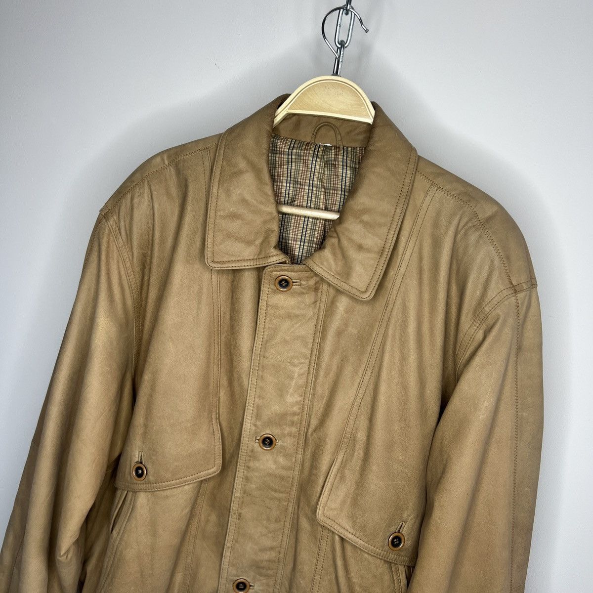Japanese Brand × Vintage Vintage Leather Jacket Biker Ramones Beige Genuine Trucker Size US XL / EU 56 / 4 - 4 Thumbnail