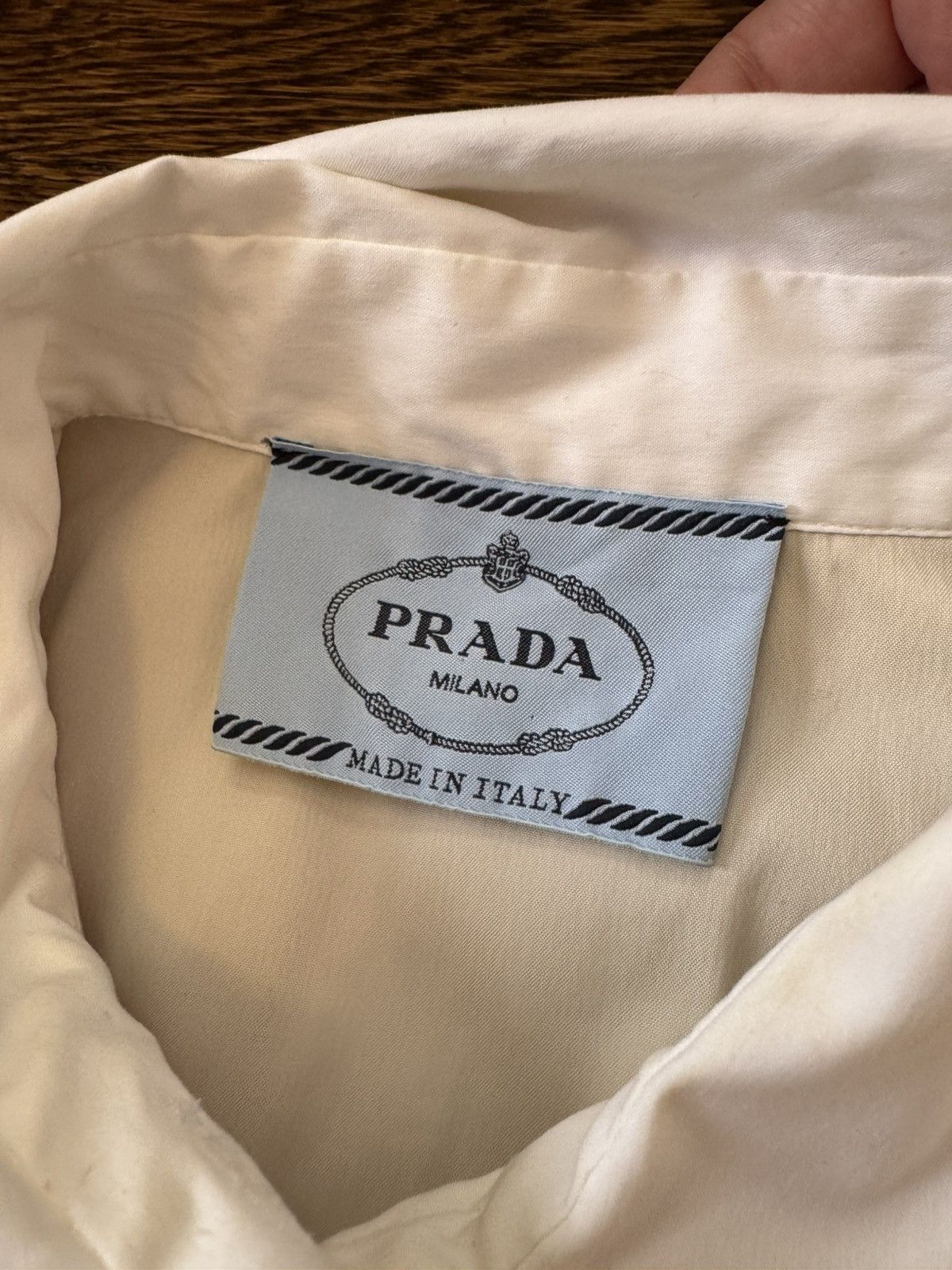 Prada beige white shirt buttons collared dress