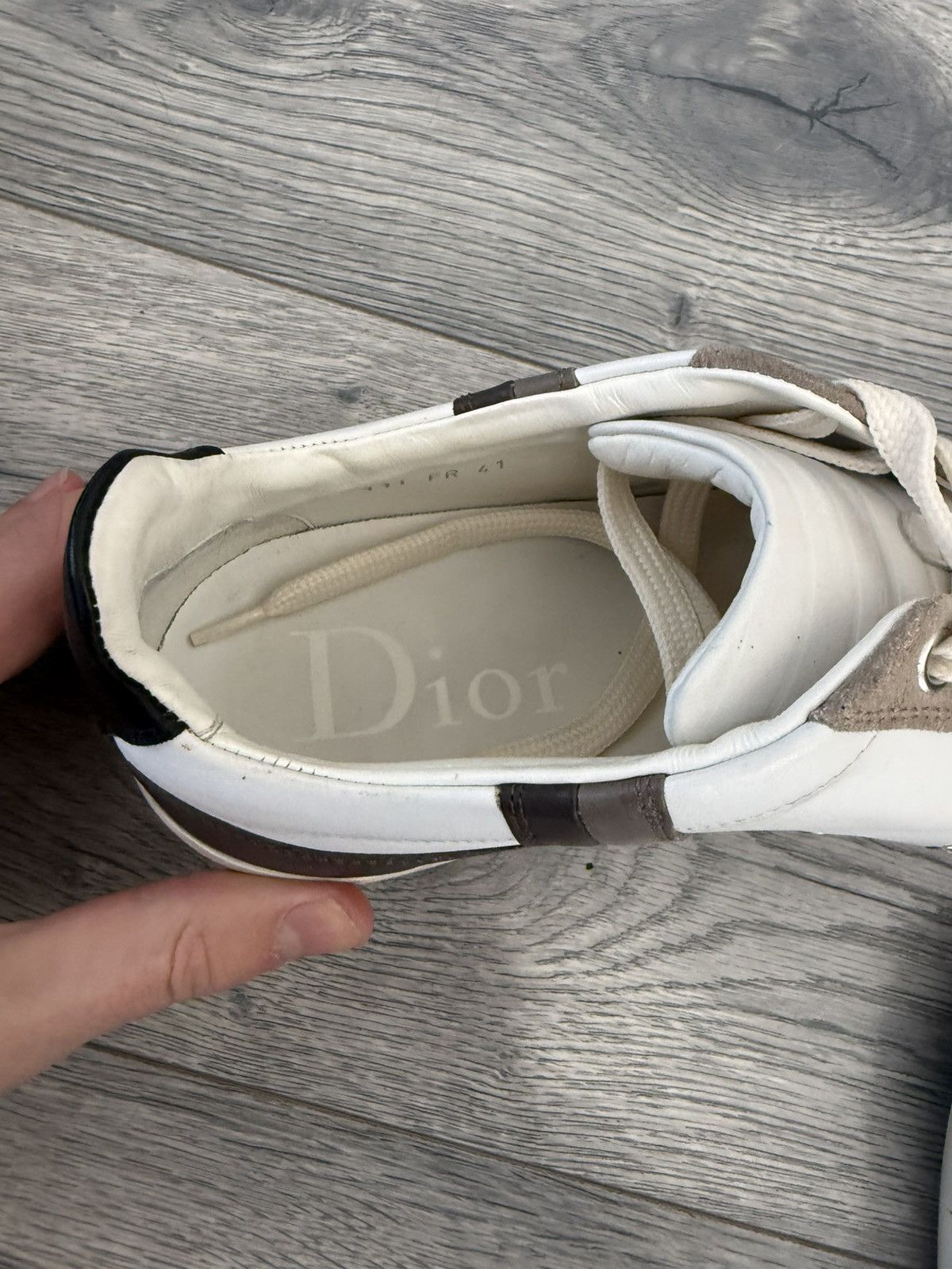 Dior White and Brown Leather Suede Low-Top Sneakers Size US 8 / EU 41 - 17 Thumbnail