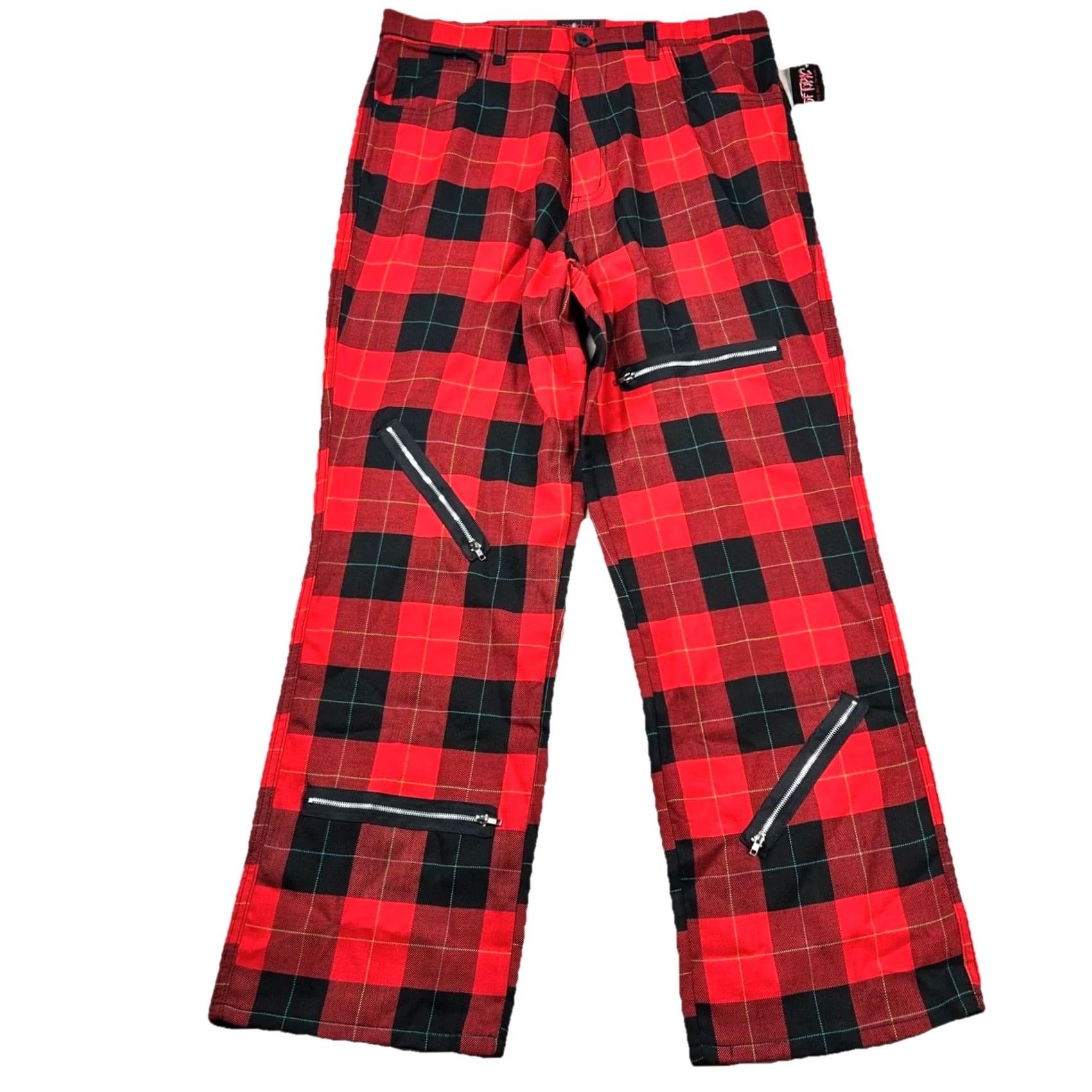 Hot Topic VINTAGE Morbid Threads Pants Mens 36 Red Plaid Zipper Cargo 5-Pocket 90s Gothic Punk Wide-Leg Belt USA Mens Size US 36 / EU 52 - 2 Thumbnail