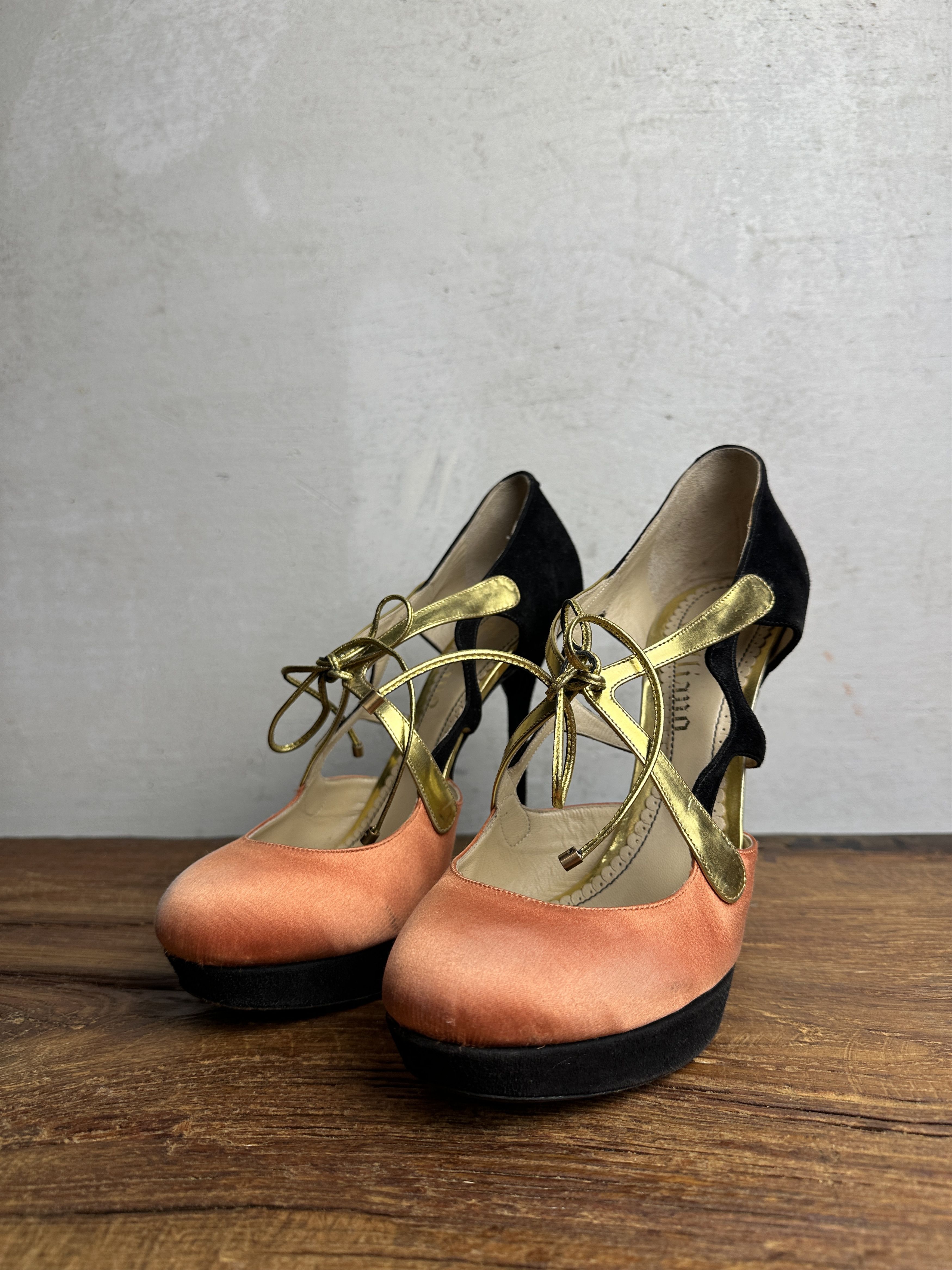John Galliano John Galliano Archive Silk/Suede High Heeled Shoes Size US 9.5 / IT 39.5 - 2 Thumbnail