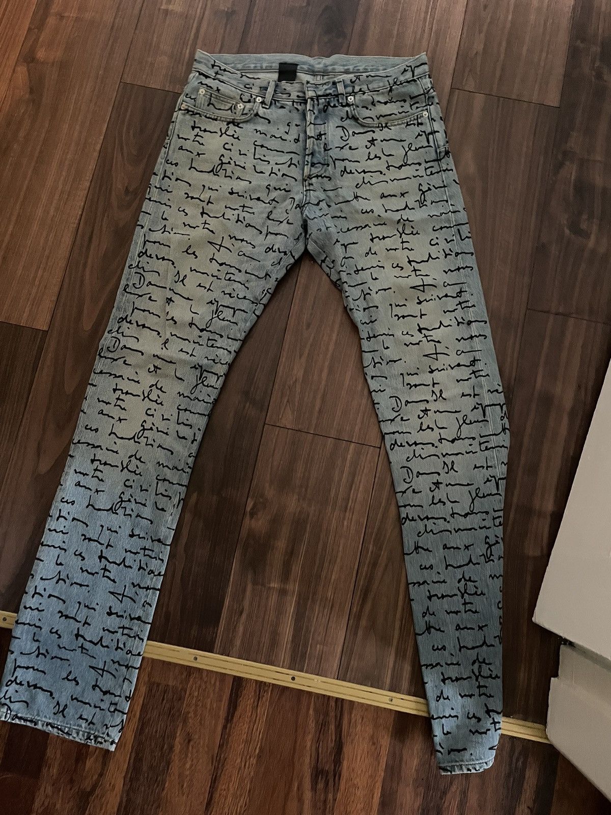 image of Dior Homme Ss15 Script Handwritten Denim Jeans in Blue, Men's (Size 30)