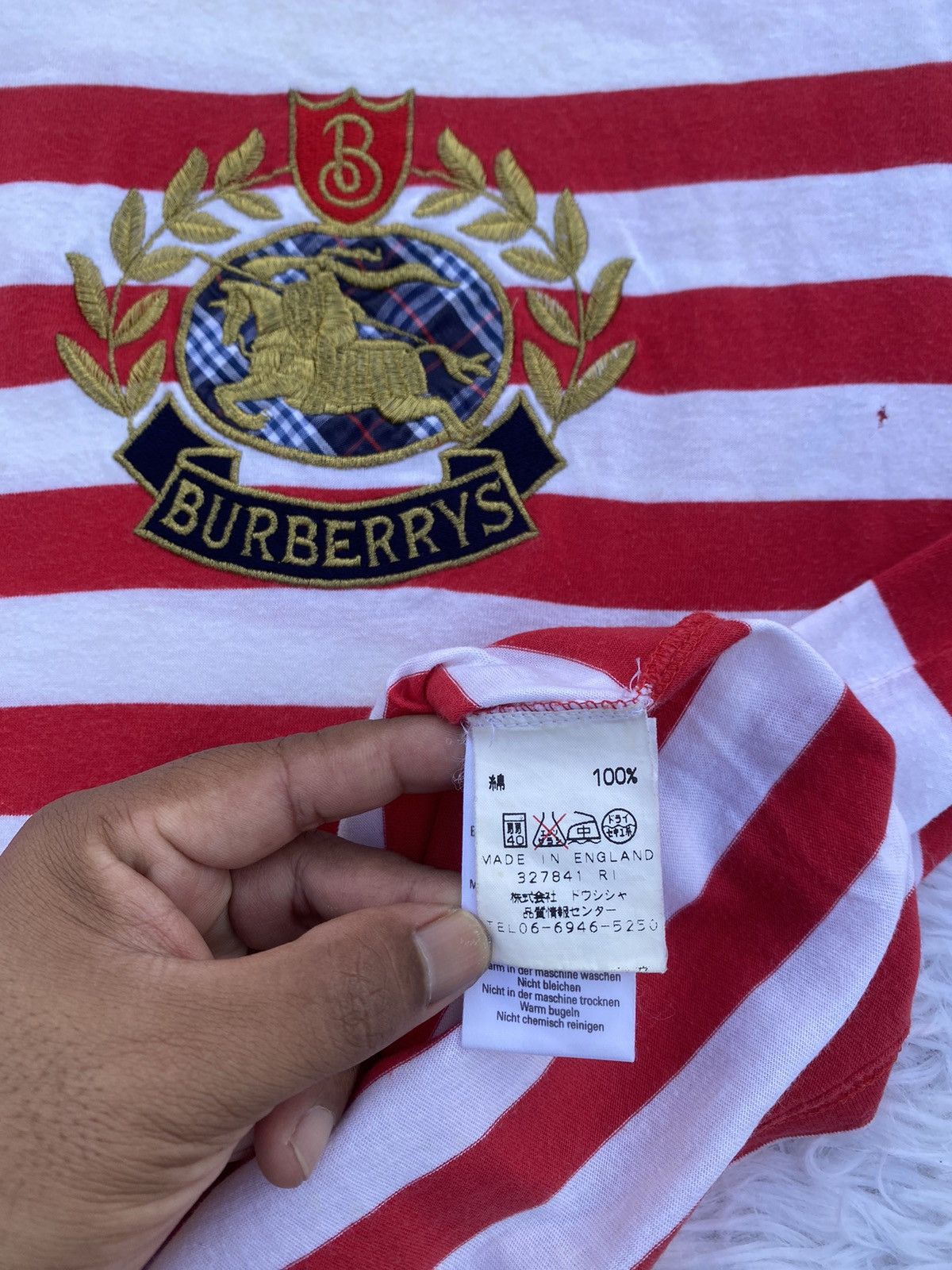 Burberry Rare Vintage Burberry Spellout Biglogo Stripes Tshirt Size US M / EU 48-50 / 2 - 18 Thumbnail