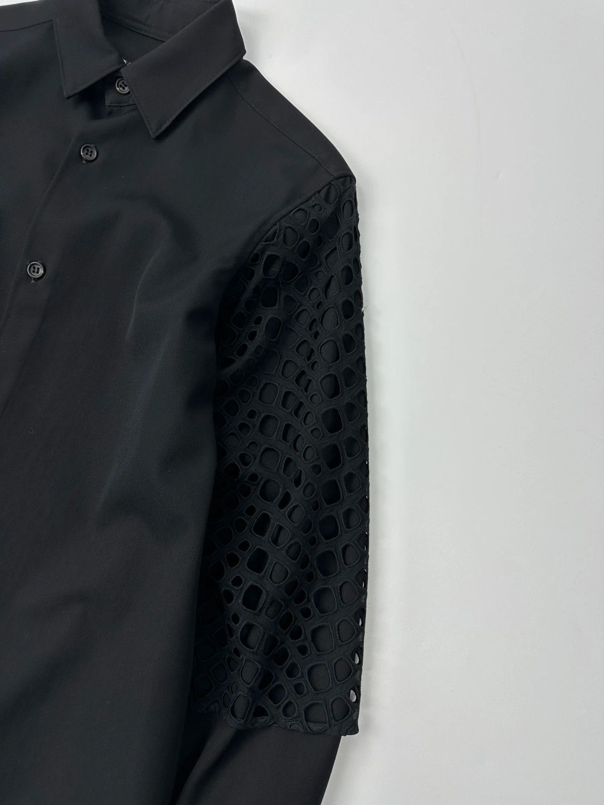 Yohji Yamamoto Y’s Yohji Yamamoto Black Wool Shirt Mesh Sleeves Details Size US S / EU 44-46 / 1 - 2 Thumbnail