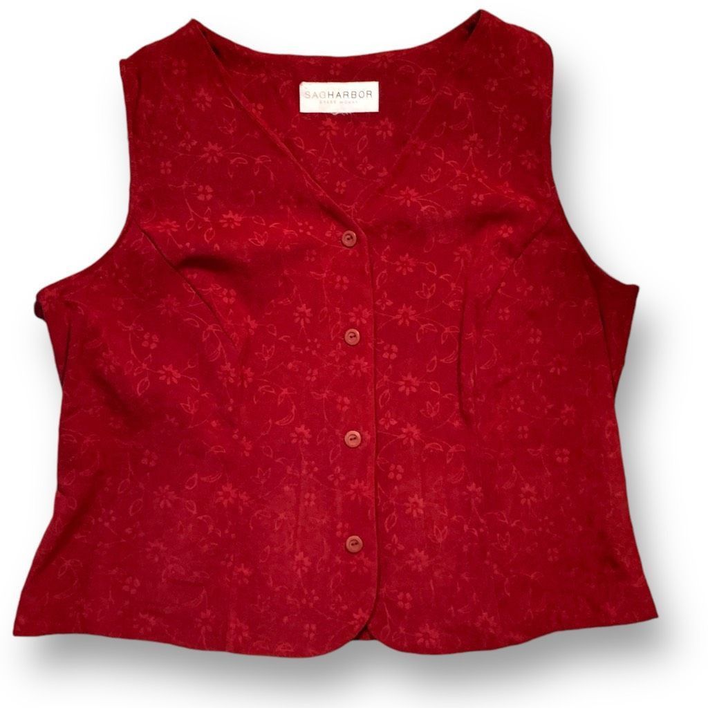 Vintage Vintage Sag Harbor Vest Burgundy Red Floral Embossed Button Size XL / US 12-14 / IT 48-50 - 1 Thumbnail