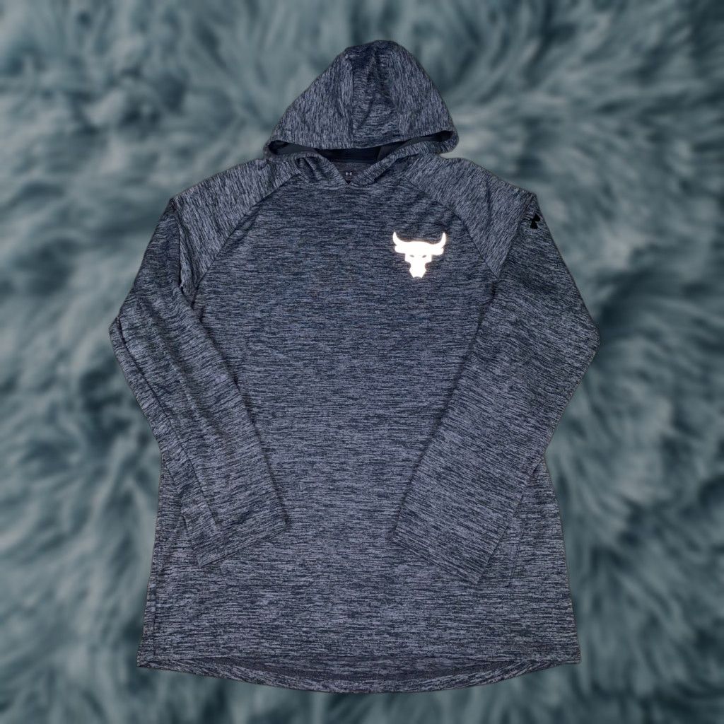 Under Armour VINTAGE Project Rock Under Armour HeatGear Light Workout Hoodie Shirt Mens Sz S Gray Size US S / EU 44-46 / 1 - 1 Thumbnail