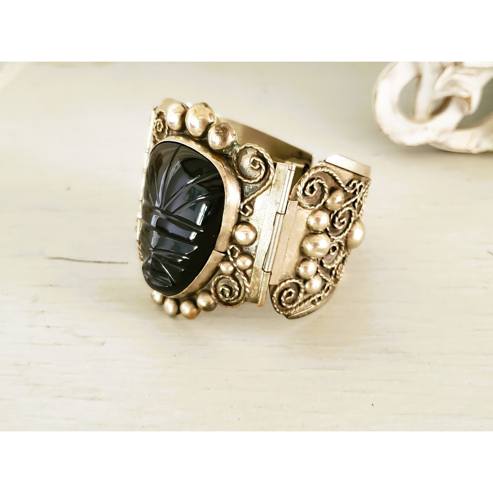 Other Vintage Large Silver Panel Onyx Mexico Panel Bracelet Size ONE SIZE - 2 Thumbnail