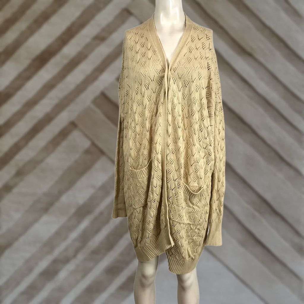 Vintage HEYSON Cardigan Knit Diamond Pattern Open Front Pockets Beige Long Size 3XL Size XXL / US 16-18 / IT 52-54 - 1 Thumbnail