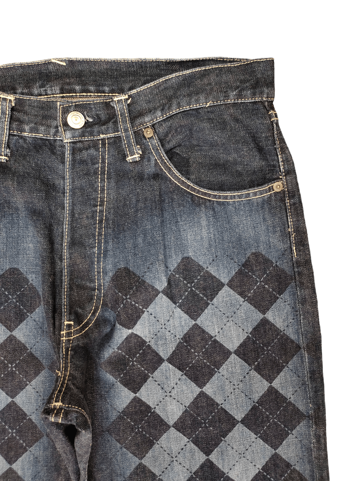 Hysteric Glamour × Undercover Vintage Y2k Byemrt Japan Checkered Plaid Printed Denim Jeans Size US 33 - 3 Thumbnail