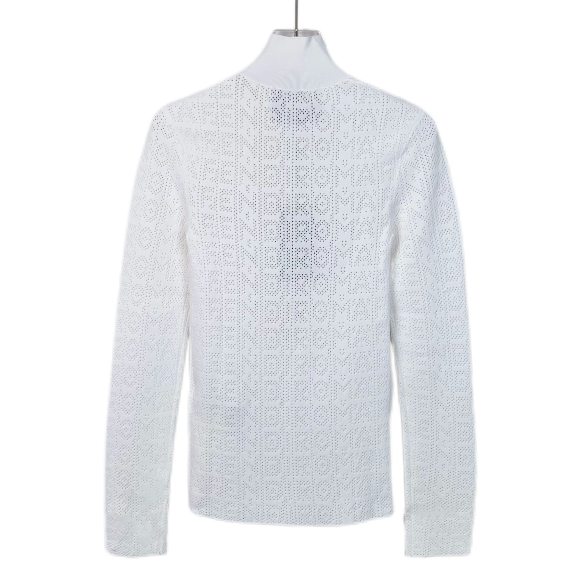 Fendi Fendi White Perforated Logo Long Sleeve Top High Collar Wome Size S / US 4 / IT 40 - 2 Thumbnail