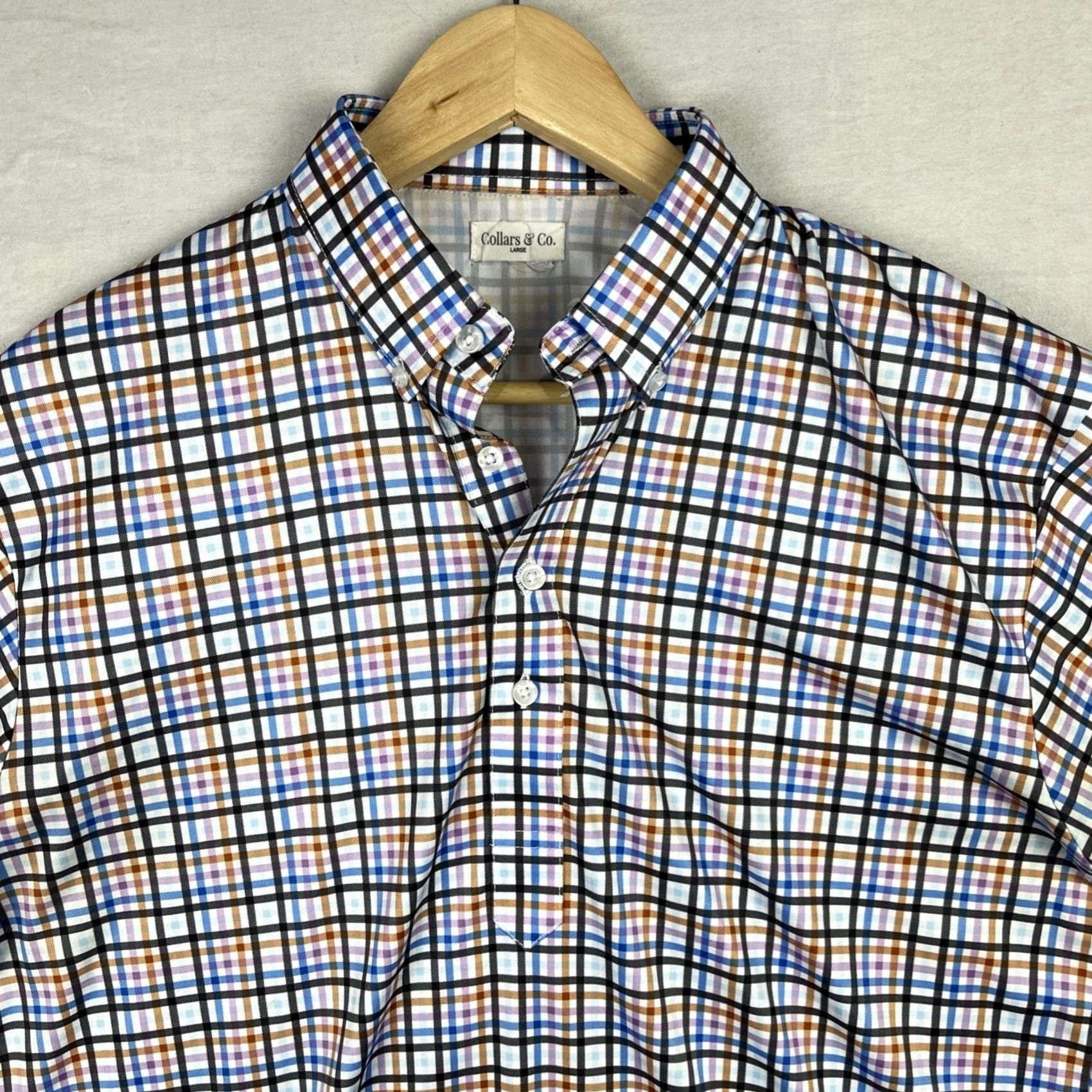CO Collars & Co Polo Shirt Mens Large Checked Button Down Short Sleeve Multi Color Size US L / EU 52-54 / 3 - 4 Thumbnail
