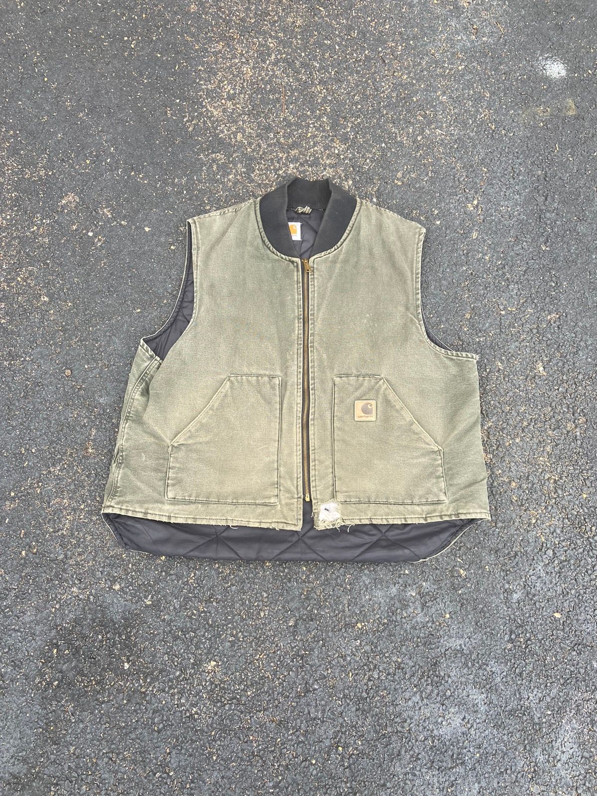 Pre-owned Carhartt X Made In Usa Crazy Vintage 90's Faded Forest Green Carhartt Canvas Vest In Olive