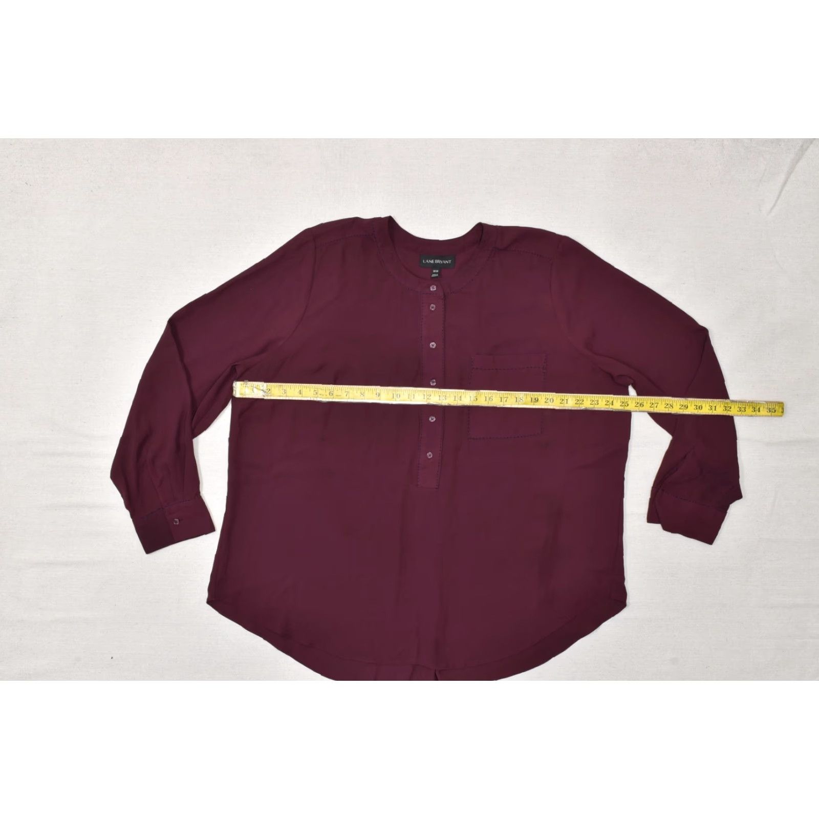 Vintage Lane Bryant Women 18/20 Maroon Henley Blouse Long Sleeve Pleated Back Career Top Size XXL / US 16-18 / IT 52-54 - 4 Thumbnail