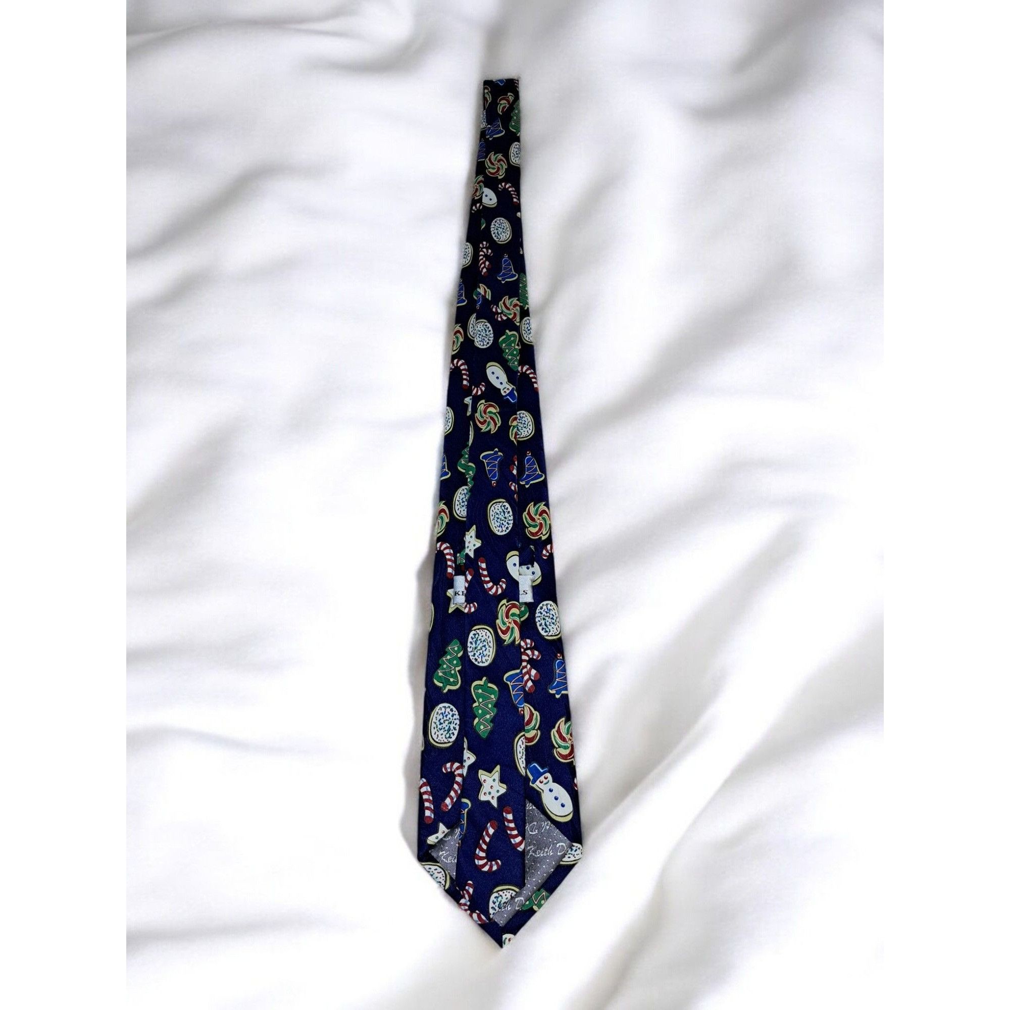 Vintage Keith Daniels Christmas Tie: Blue with Green Trees Size ONE SIZE - 2 Thumbnail