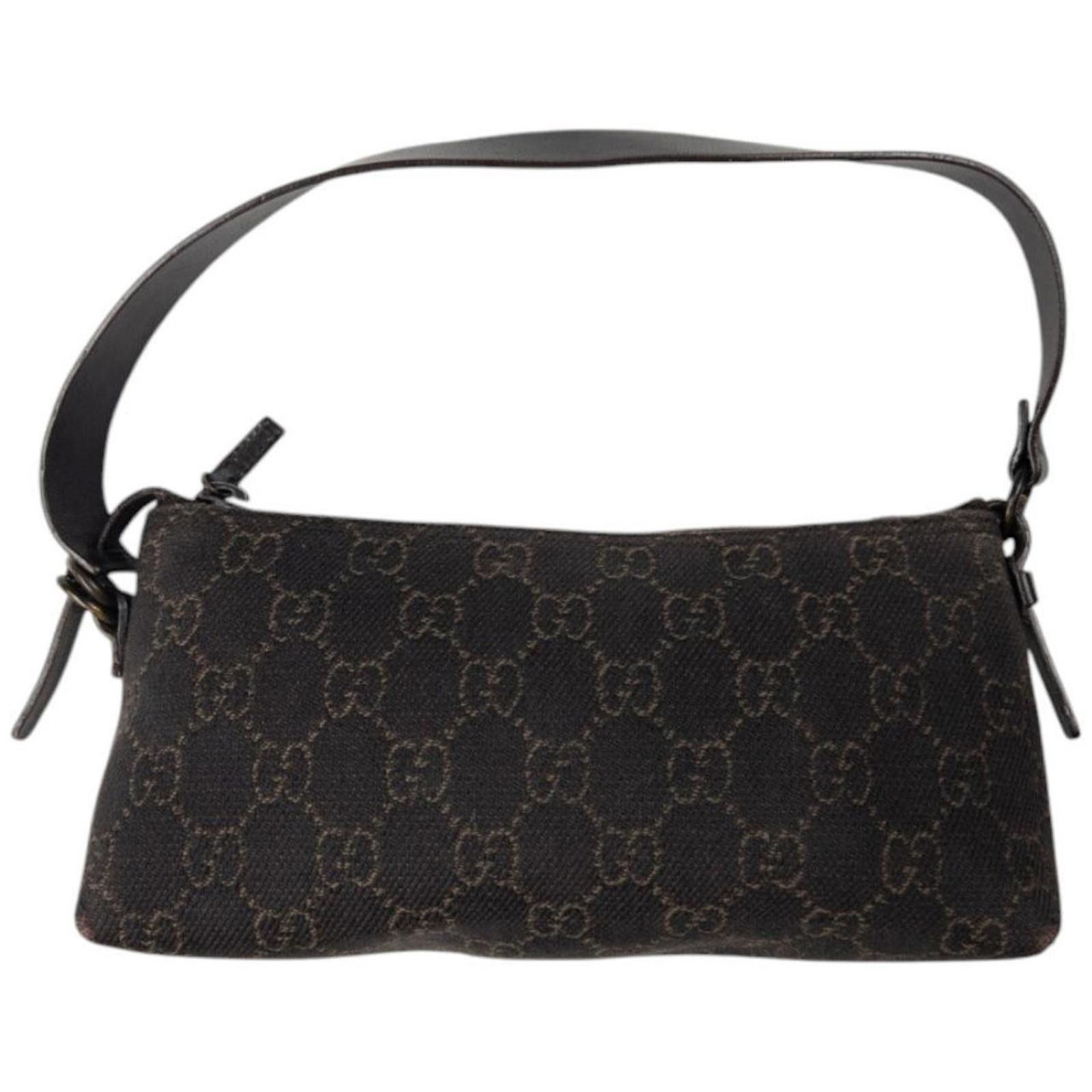 Vintage Gucci Monogram Mini Baguette Shoulder Bag in Brown, Women's