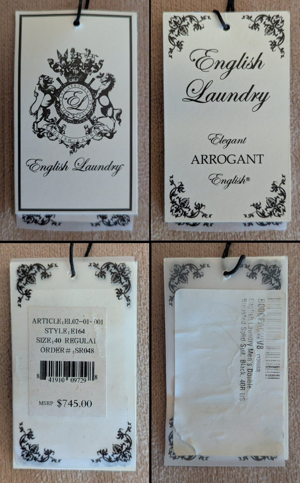 English Laundry English Laundry Double Breasted 4-Button Black Suit 40R NWT Size 40R - 7 Thumbnail