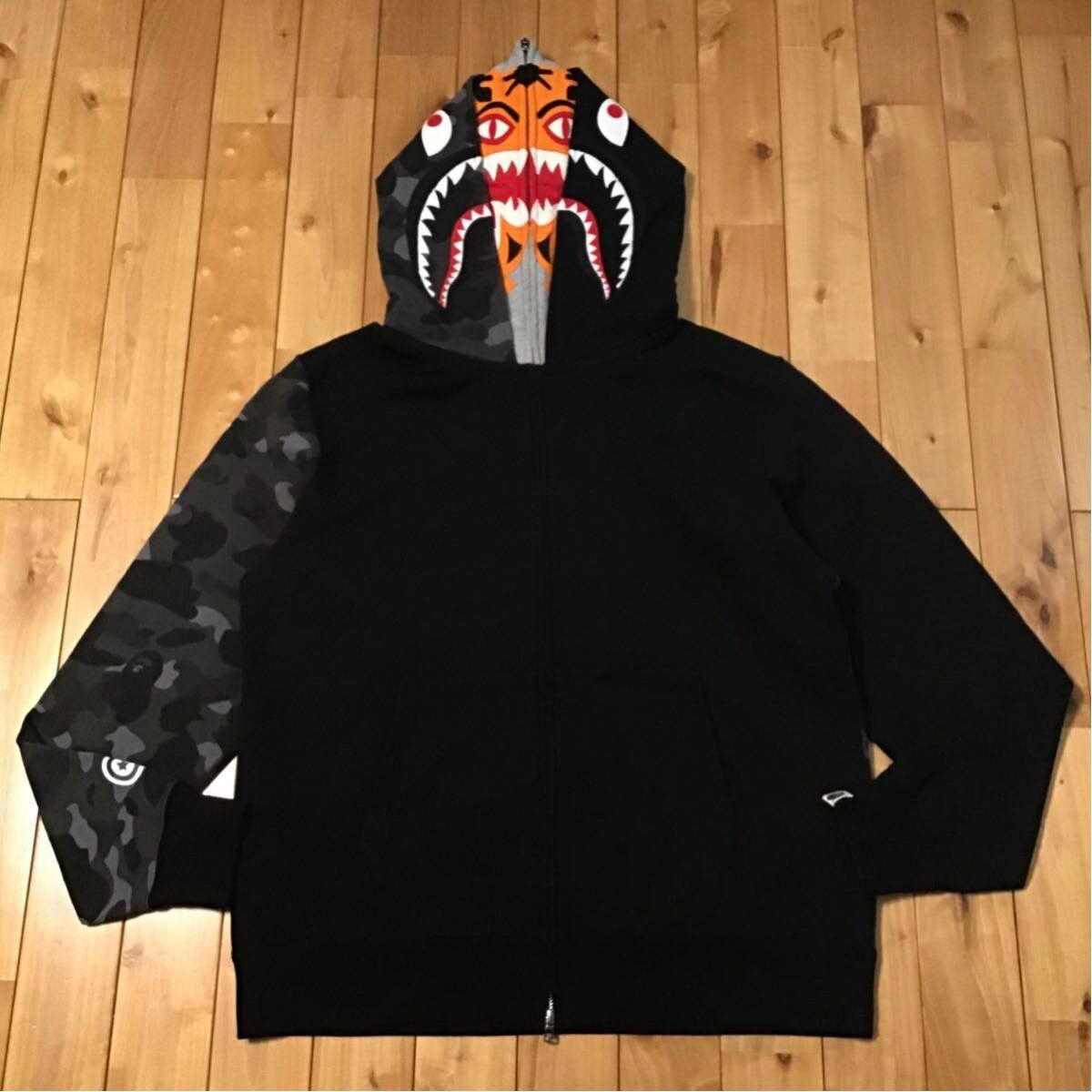 BAPE Color Camo Tiger Shark Half Full Zip Hoodie Navy