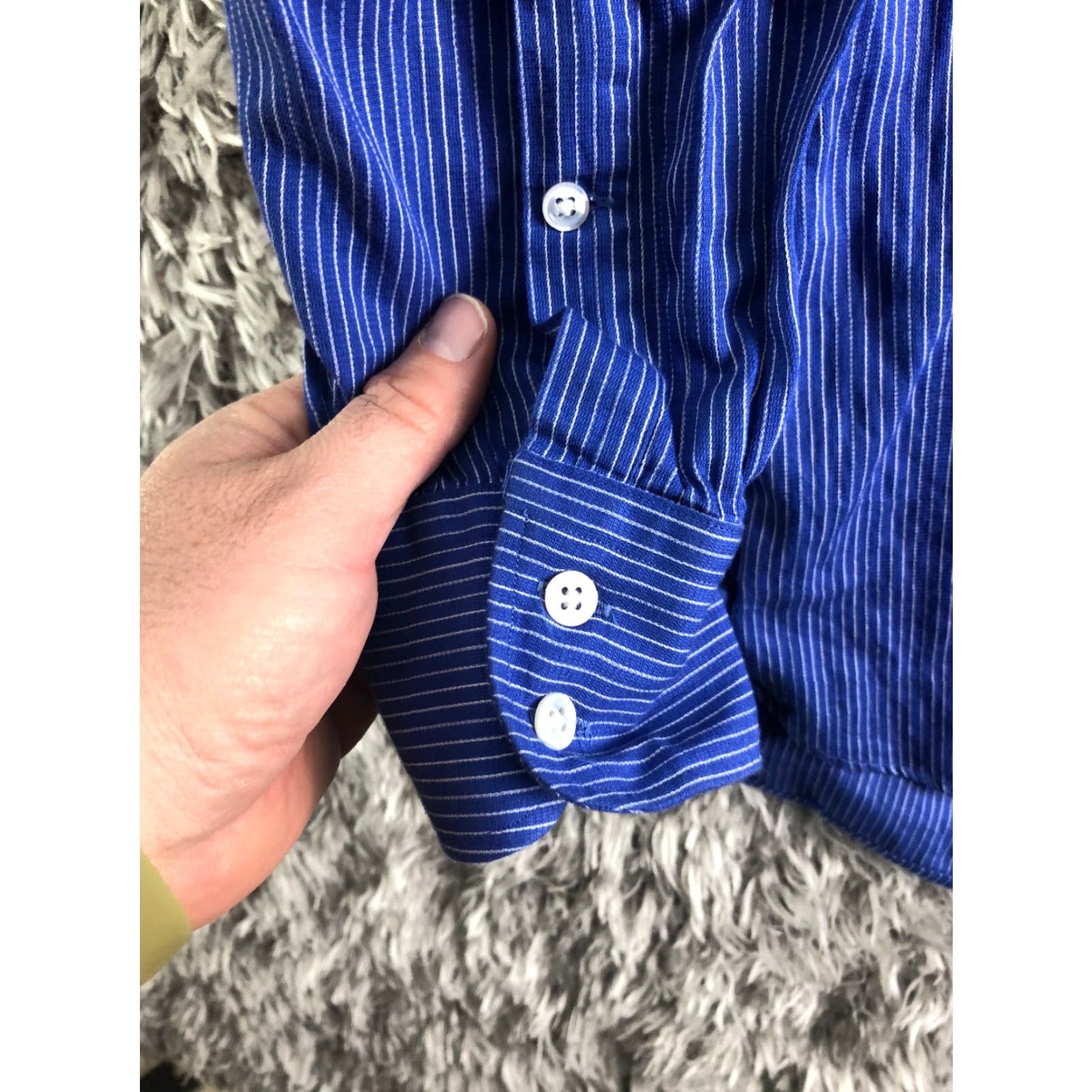 Nordstrom Nordstrom Shirt Mens 16 34 Blue Striped Long Sleeve Spread Collar Button-Up NORDSTROM Regular Polyester Cardigan? Size US L / EU 52-54 / 3 - 2 Thumbnail