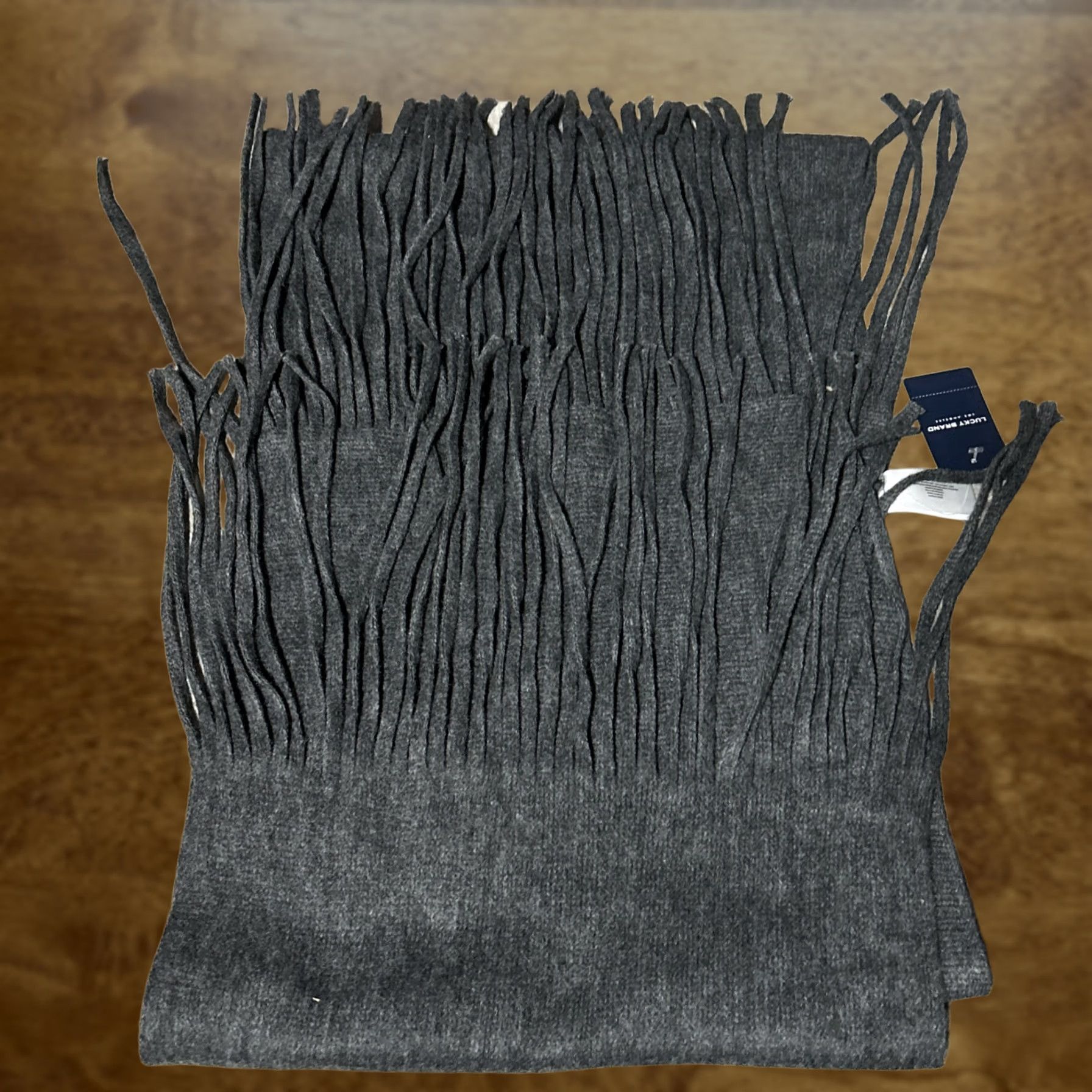 Lucky Brand New Lucky Brand Knit Scarf Charcoal Gray Brushed Soft Fringe Trim Size ONE SIZE - 1 Thumbnail