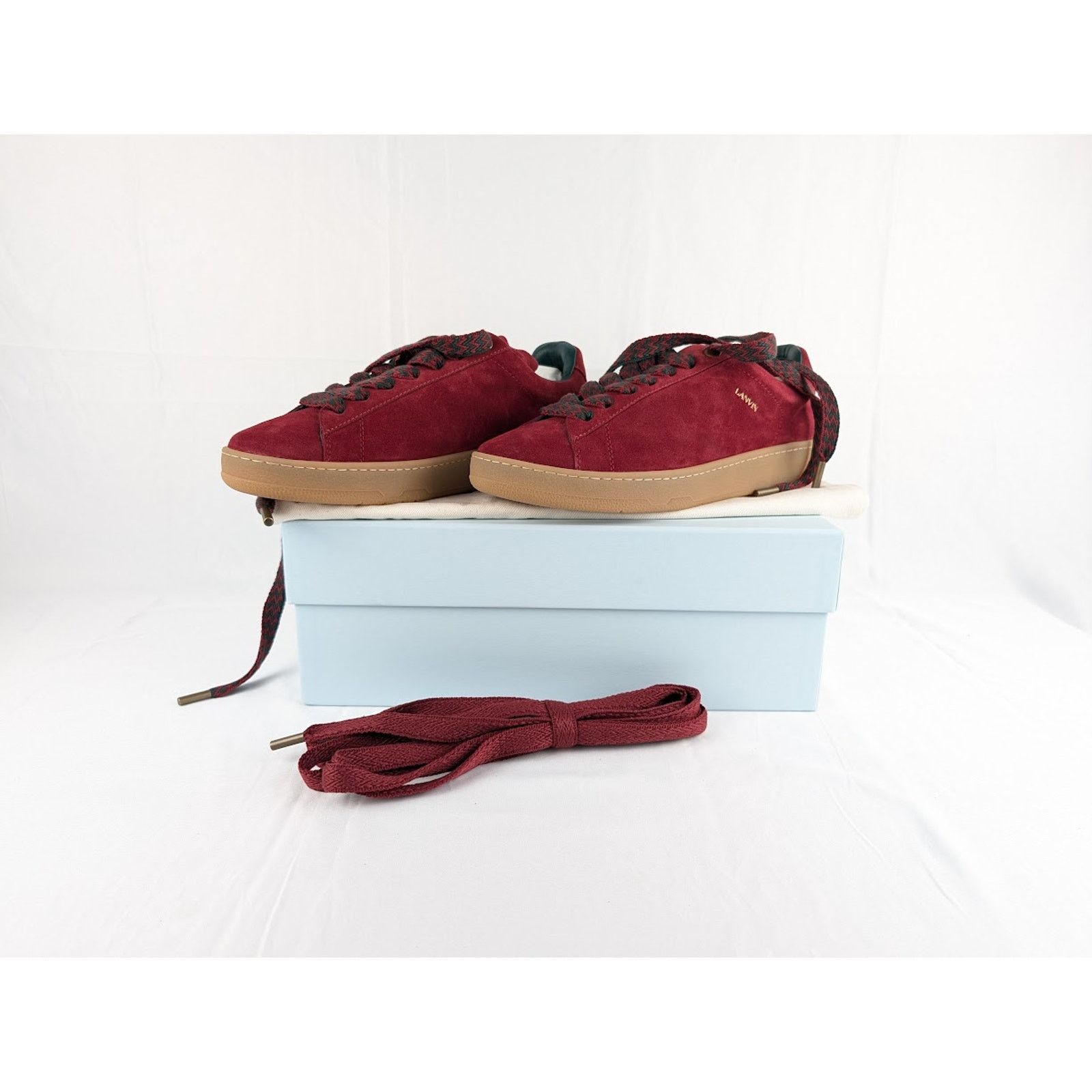 Lanvin o1rshd1 Lite Curb Low-Top Sneakers in Burgundy & Dark Green Size US 9 / EU 42 - 13 Thumbnail