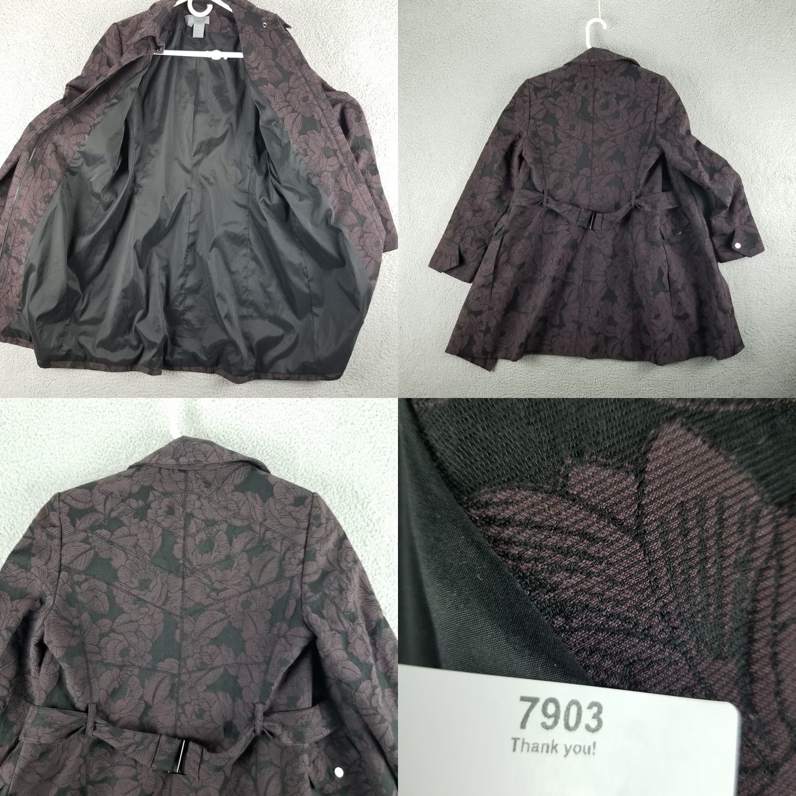 Vintage Eccoci Trench Coat Woman Size 4 Floral Design Long Belted Purple Jacket Size S / US 4 / IT 40 - 8 Thumbnail