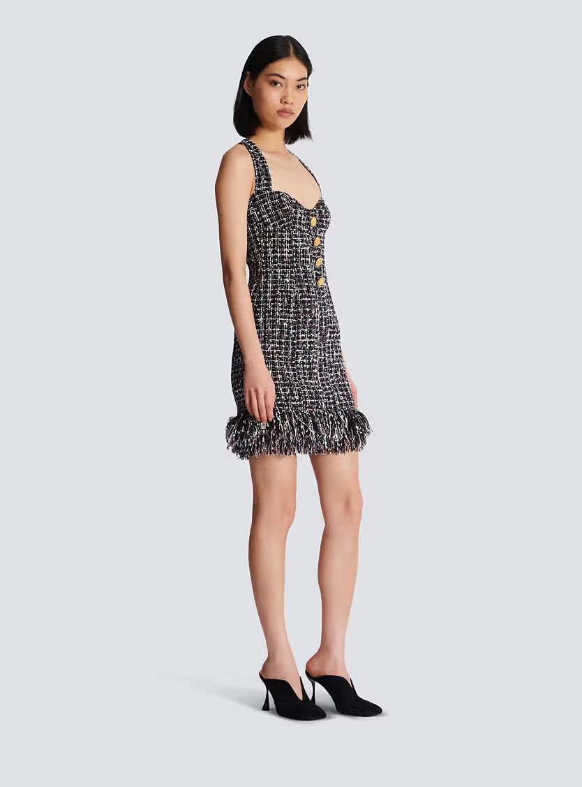 Balmain o1s1wg110725 Short Tweed Dress in Black Size S / US 4 / IT 40 - 4 Thumbnail