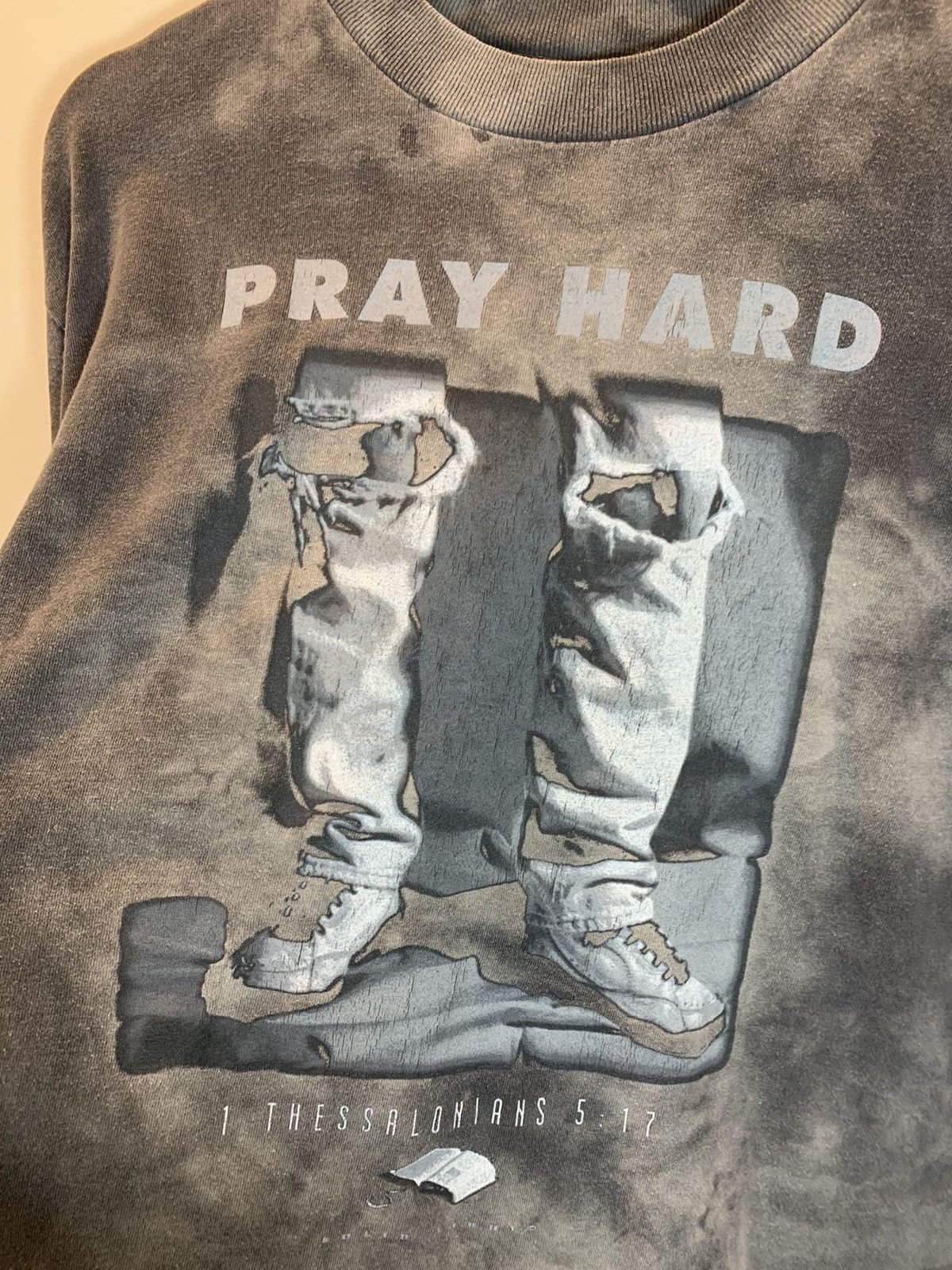 Vintage *RARE* Vintage 80’s Pray Hard Bible Jesus Christ Faded Shirt Size US L / EU 52-54 / 3 - 2 Thumbnail
