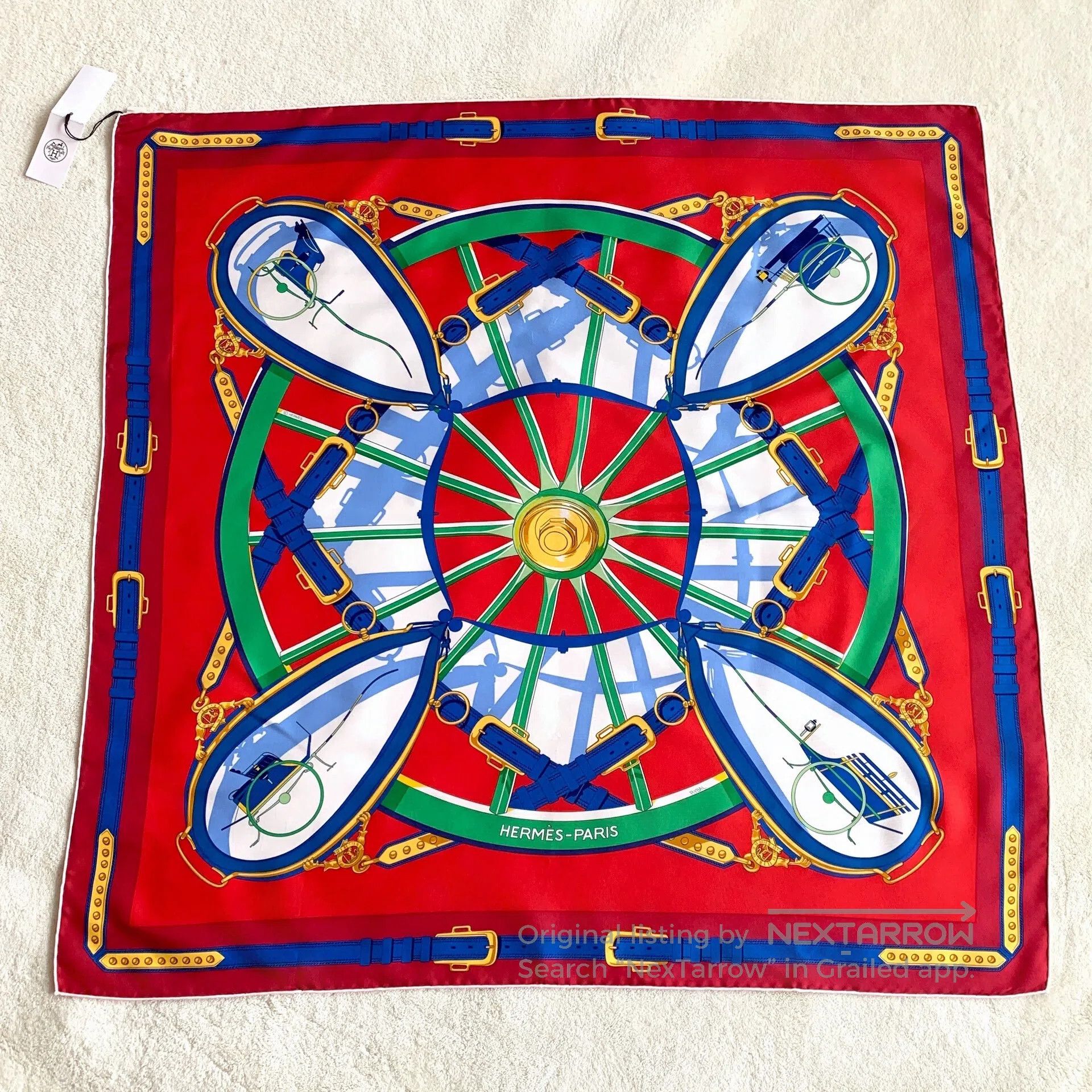 Hermes Hermes Red Wheel of Fortune Printed Silk Scarf| Size ONE SIZE - 1 Thumbnail
