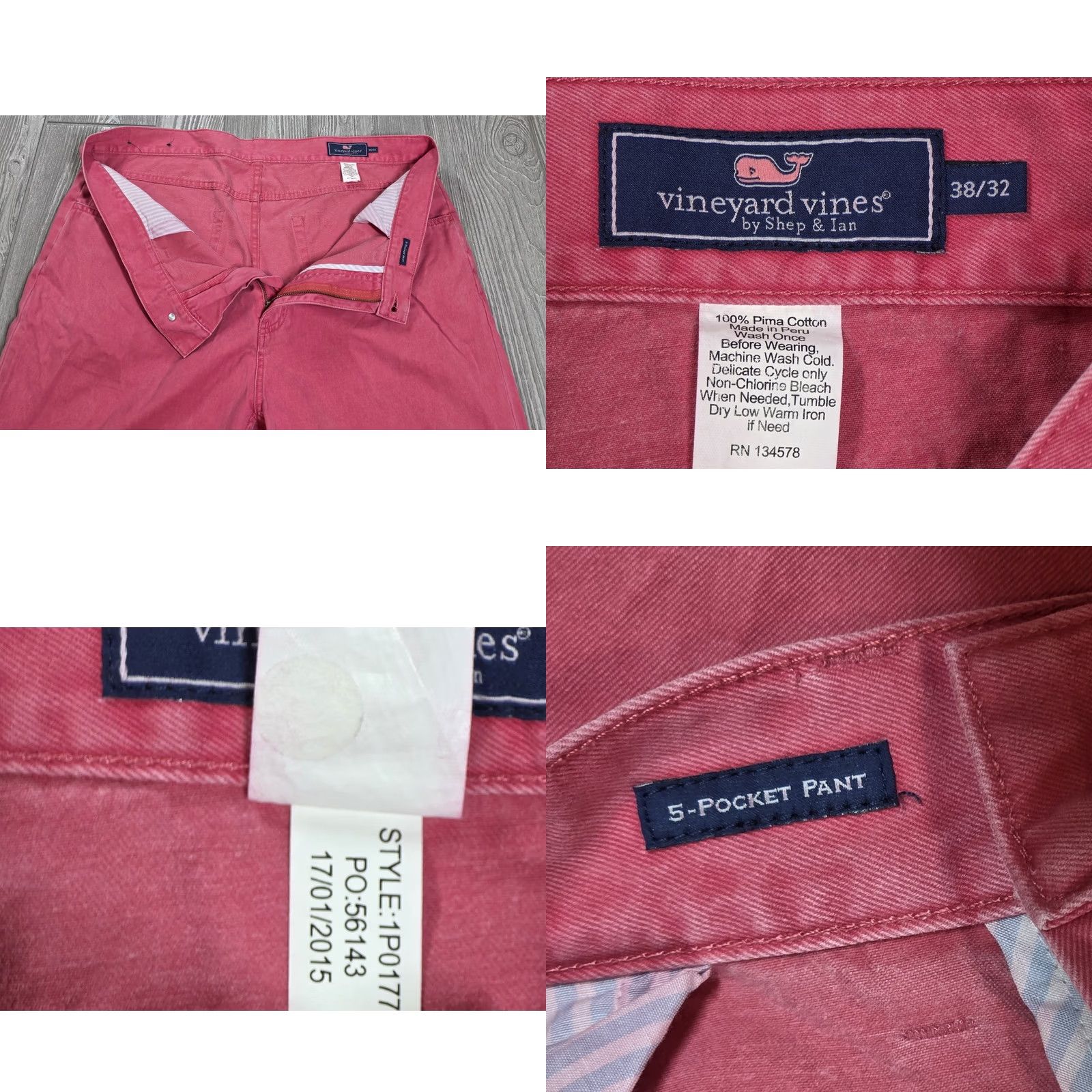 Vineyard Vines VINEYARD VINES 5-Pocket Pant Shirt Mens Pink Cotton Preppy Golf 38 x 32 Regular Modern Casual Business Wedding Size US 38 / EU 54 - 8 Thumbnail