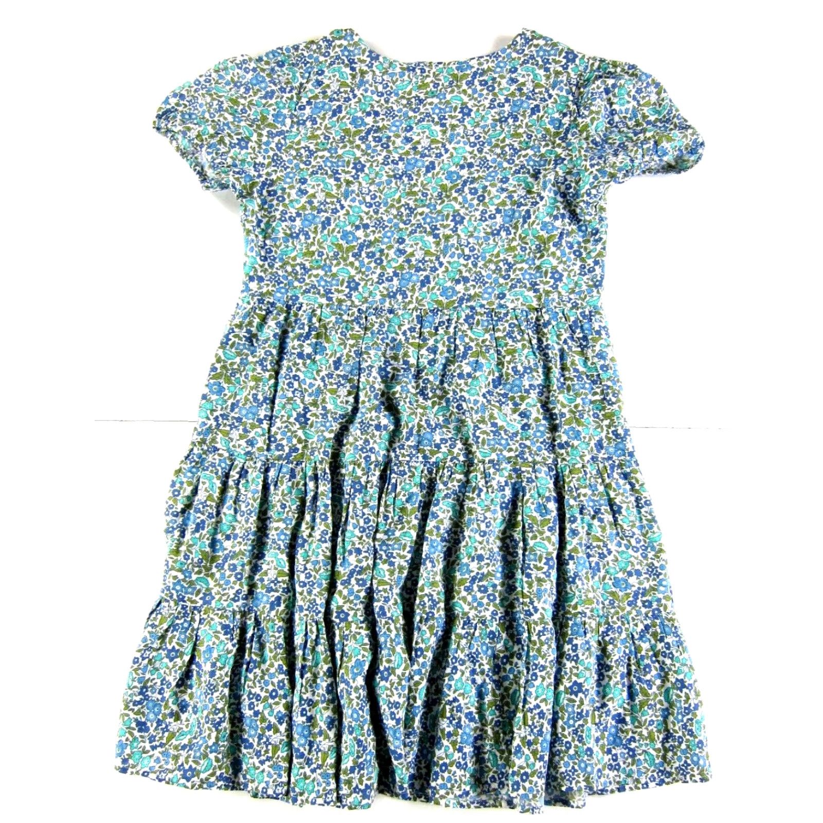 Vintage Violet Skies Dress Violet Skies 100% Rayon Floral V-Neck Short Sleeve Tiered Dress S Green Women Midi Kaftan Sundress (Small) Size 28" / US 6 / IT 42 - 2 Thumbnail