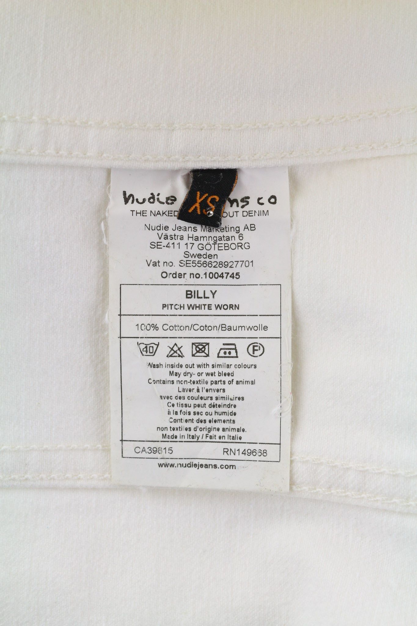 Nudie Jeans BILLY XS Pitch White Worn Polo Neck Logo Jacket 82426 Size US XS / EU 42 / 0 - 7 Thumbnail