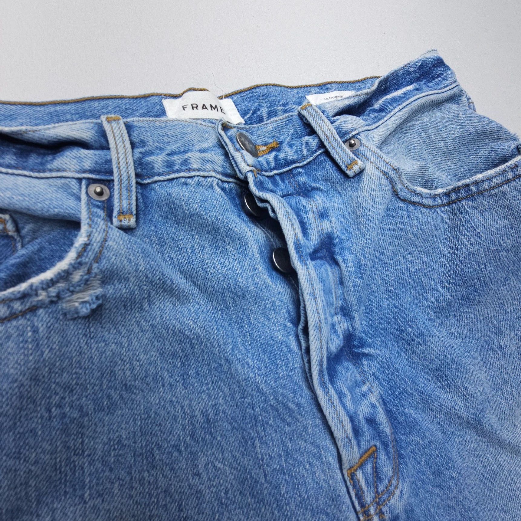 Frame FRAME Jeans Frame Le Original Jeans Distressed High Rise 31 Button Fly Straight Denim Blue 5-Pocket Women Mens? Size 24" / US 00 / IT 34 - 6 Thumbnail